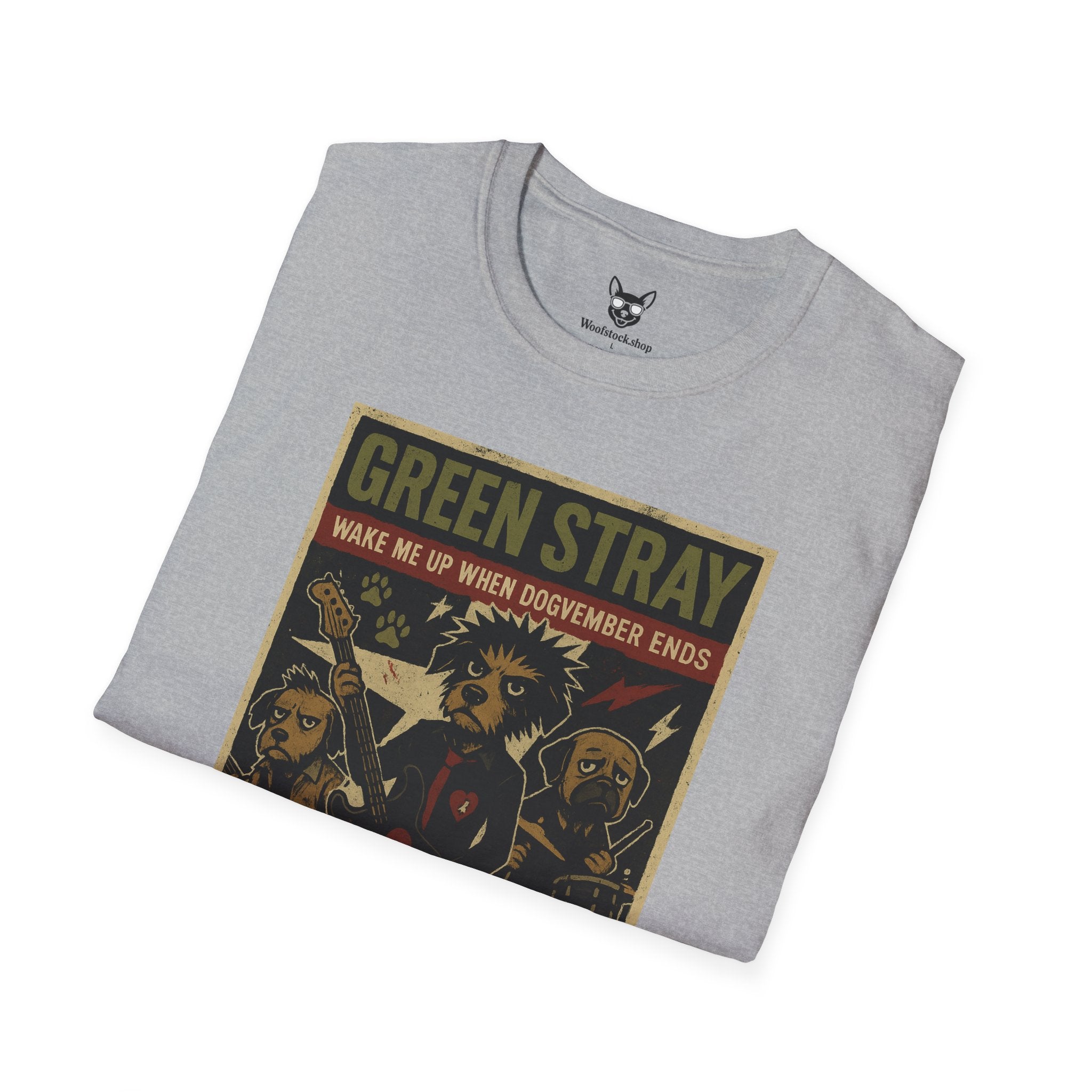 Green Day Concert Poster Dog Parody Unisex Softstyle T-Shirt – Funny Tee for Music and Dog Lovers