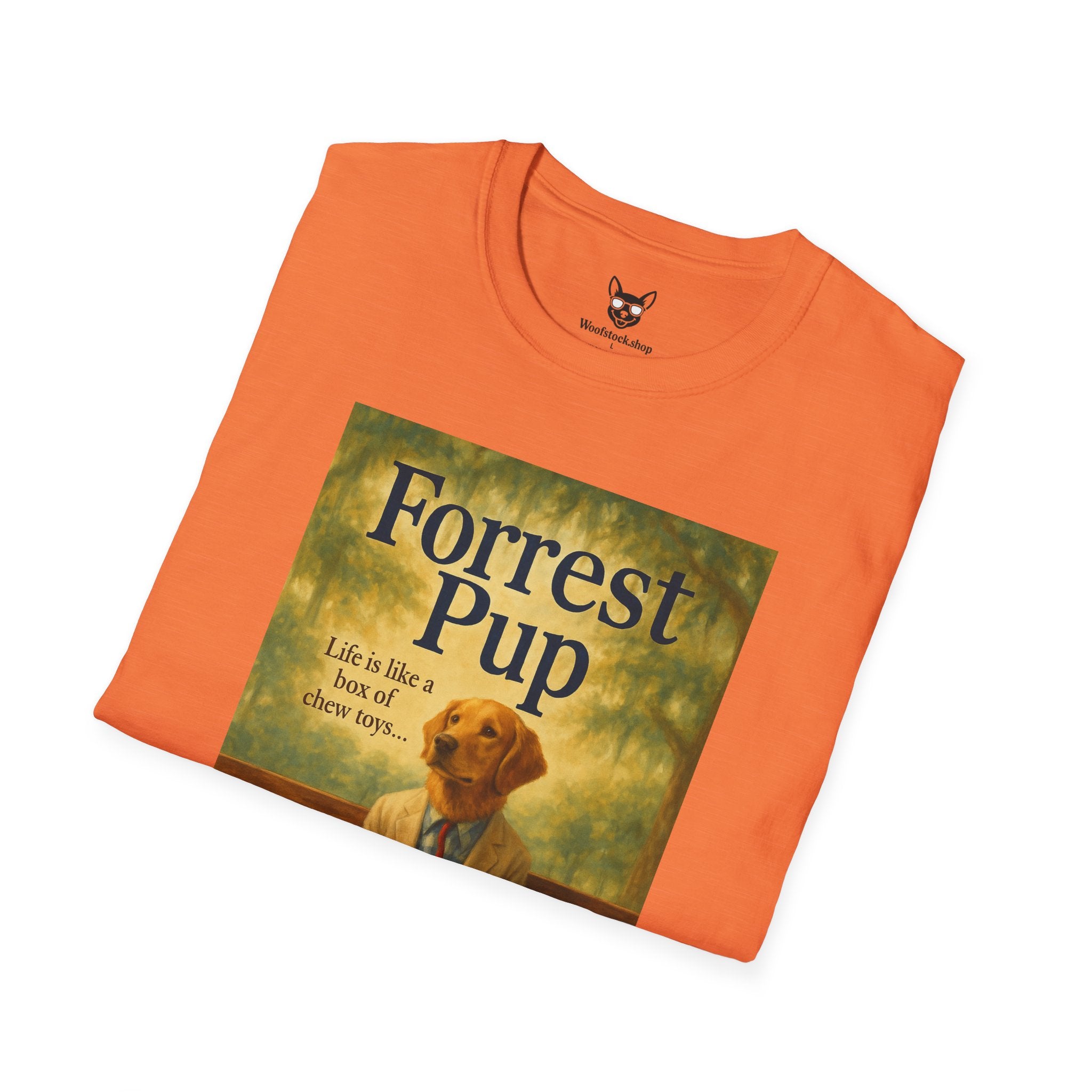 Forrest Gump Movie Poster Dog Parody Unisex Softstyle T-Shirt -- Funny Dog Movie Tee for Film and Dog Lovers