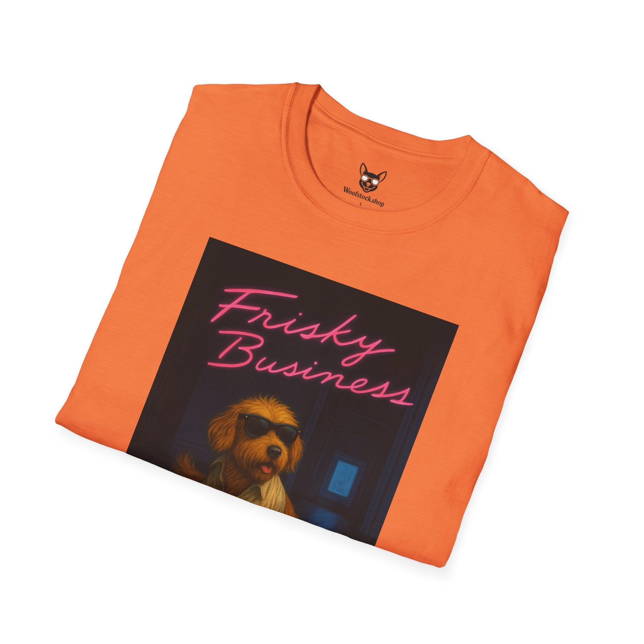 Risky Business Movie Poster Dog Parody Unisex Softstyle T-Shirt -- Funny Dog Movie Tee for Film and Dog Lovers