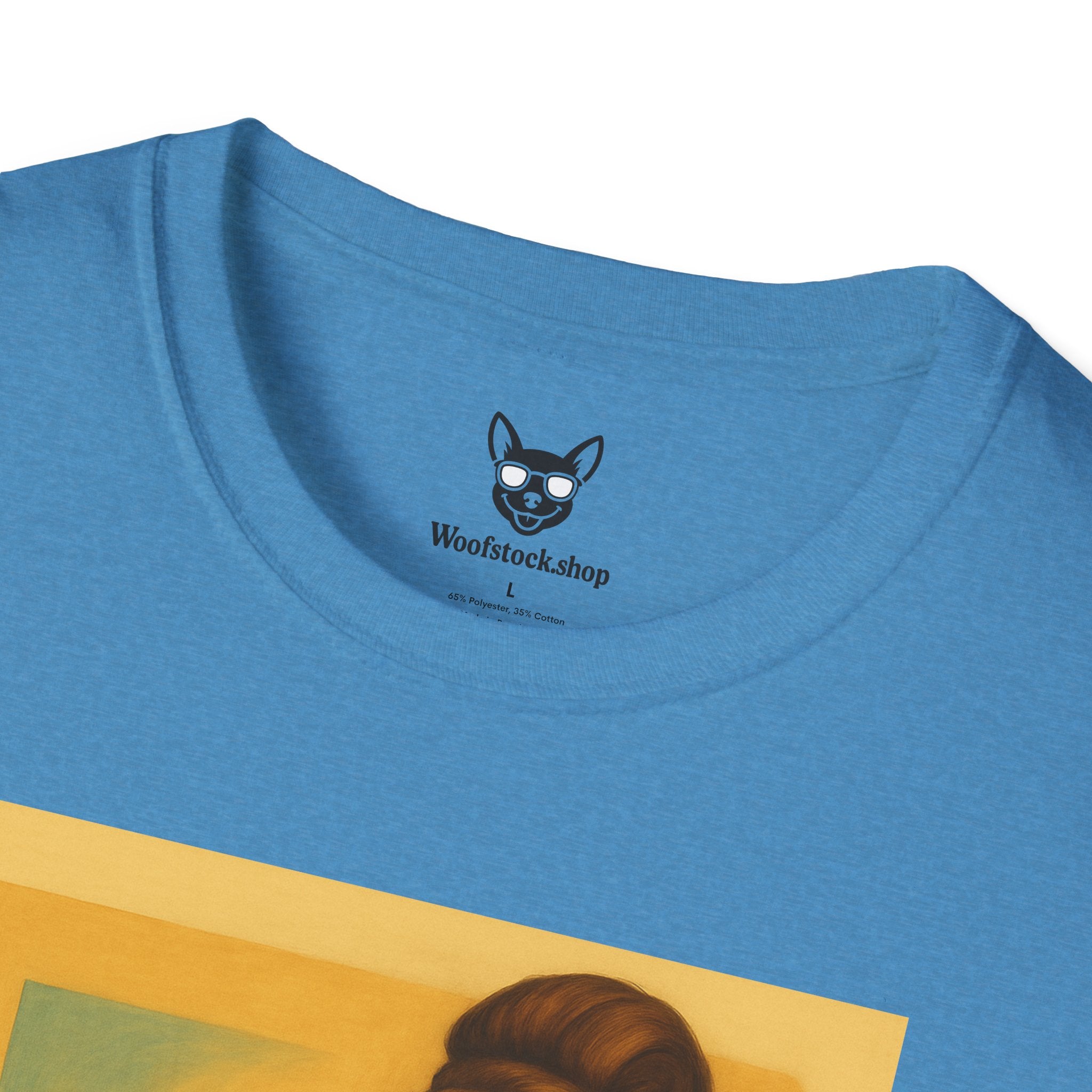 Breakfast at Tiffany's Movie Poster Dog Parody Unisex Softstyle T-Shirt -- Funny Audrey Hepburn Movie Tee for Film and Dog Lovers