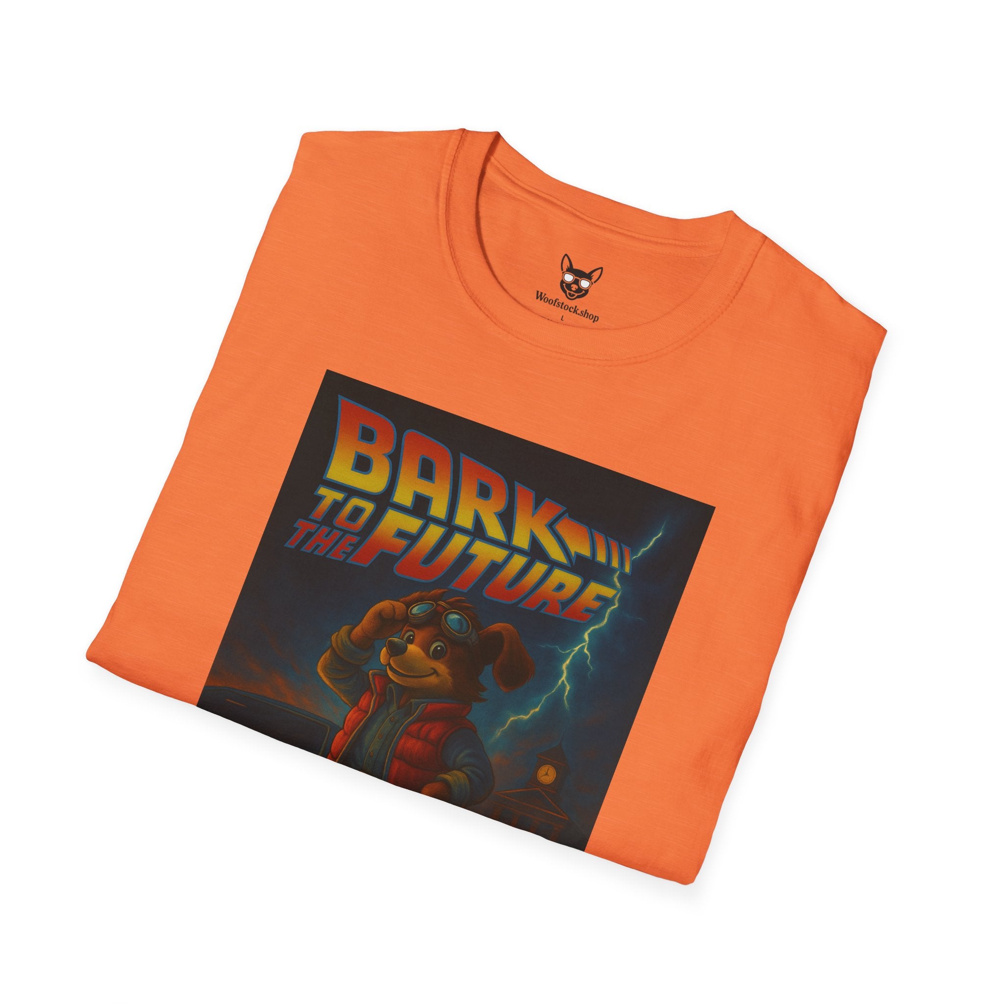 Back to the Future Movie Poster Dog Parody Unisex Softstyle T-Shirt -- Funny Dog Movie Tee for Film and Dog Lovers