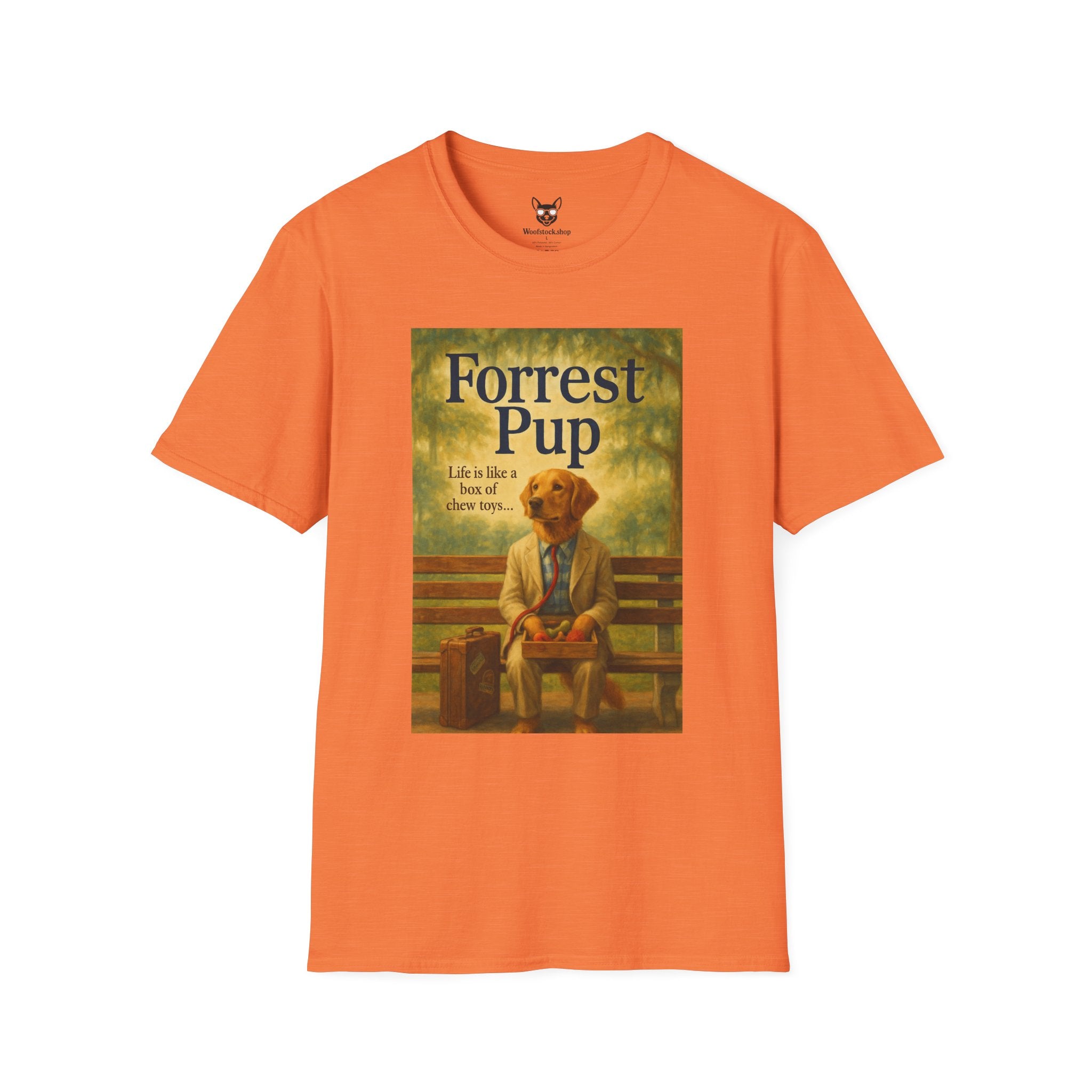 Forrest Gump Movie Poster Dog Parody Unisex Softstyle T-Shirt -- Funny Dog Movie Tee for Film and Dog Lovers