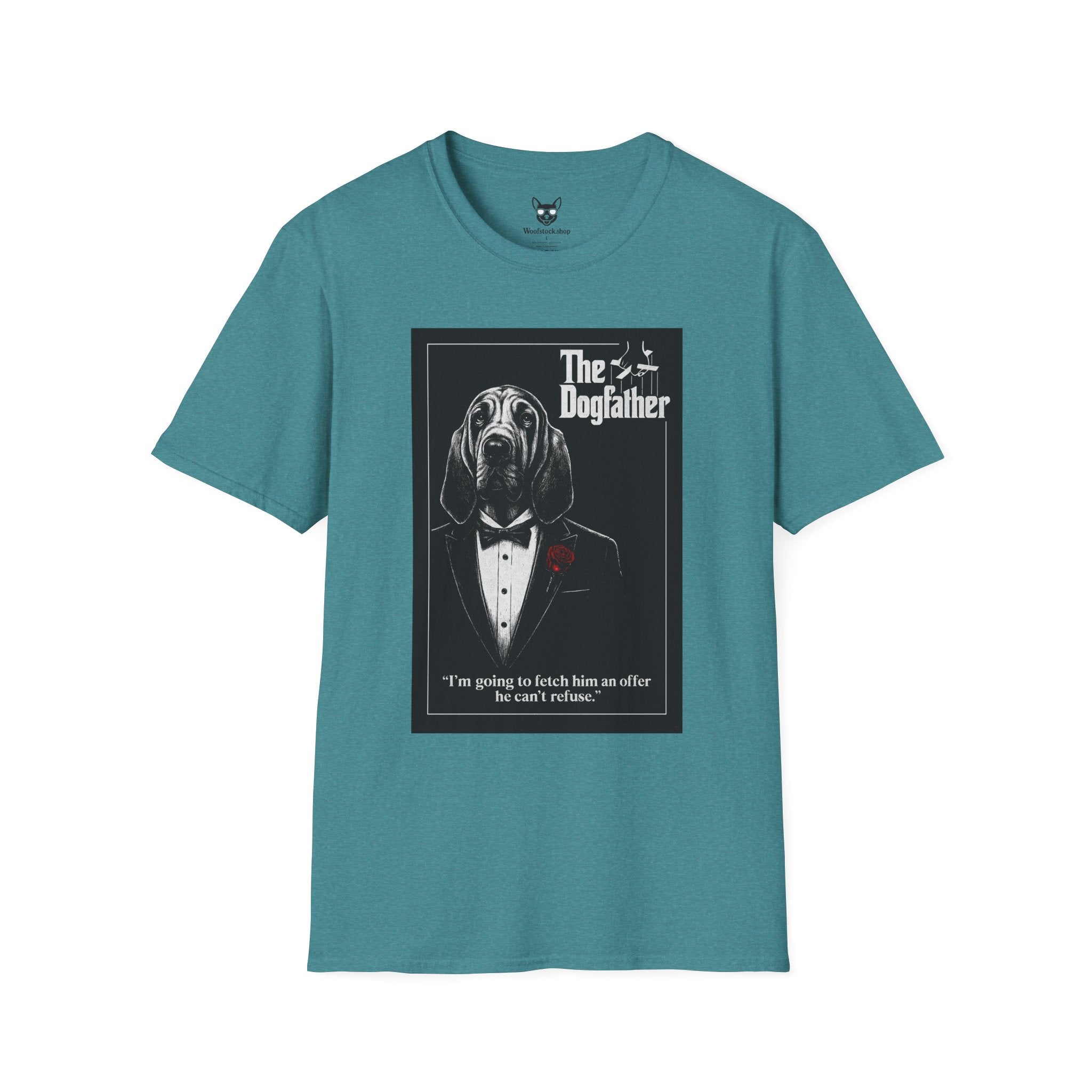 The Godfather Movie Poster Dog Parody Unisex Softstyle T-Shirt – Funny Movie Tee for Film and Dog Lovers