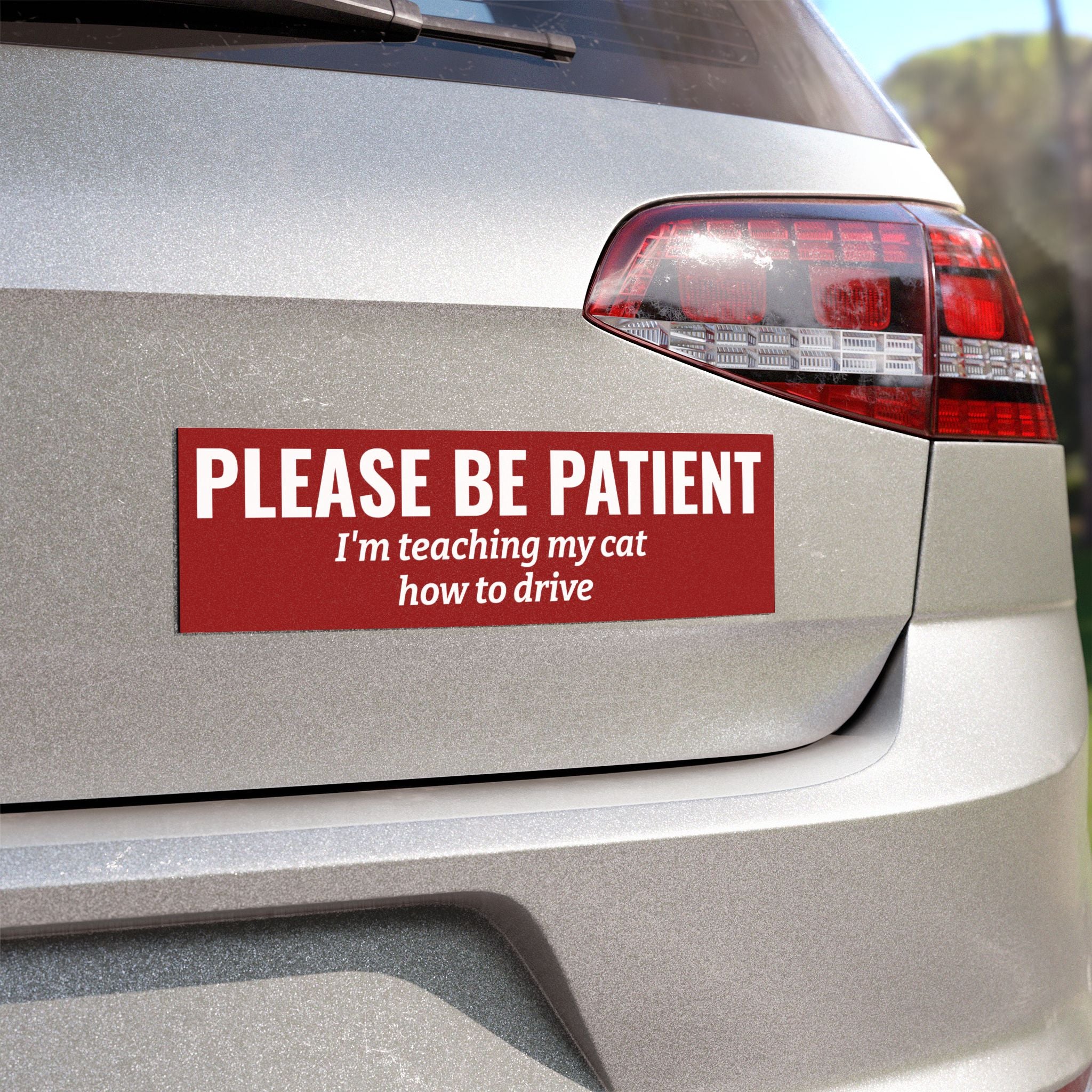 Please Be Patient, I'm Teaching My Cat How to Drive Bumper Magnet (DARK RED)
