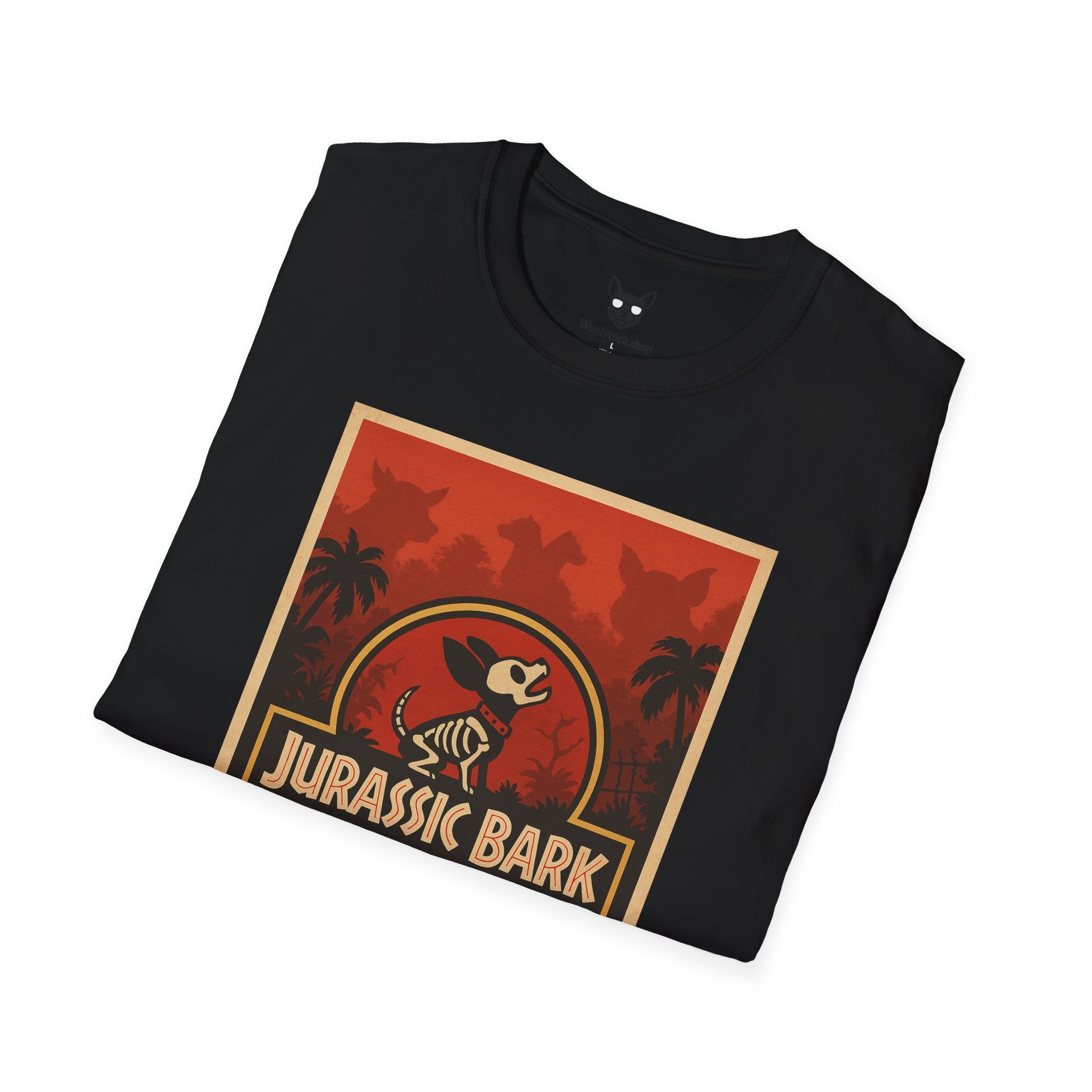 Jurassic Park Movie Poster Dog Parody Unisex Softstyle T-Shirt -- Funny Dog Movie Tee for Film and Dog Lovers