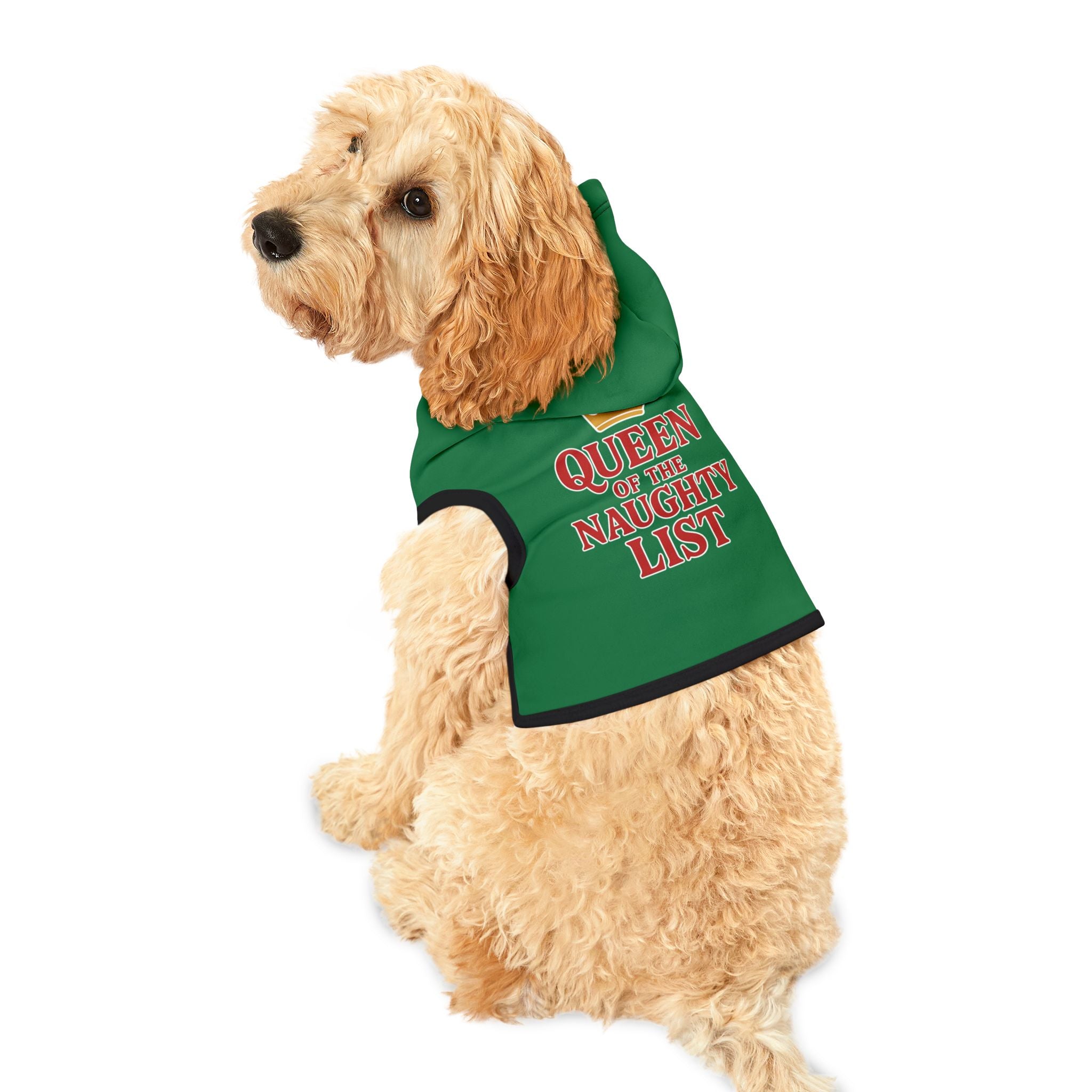 Queen of the Naughty List Dog Hoodie -- Funny Dog Christmas Apparel