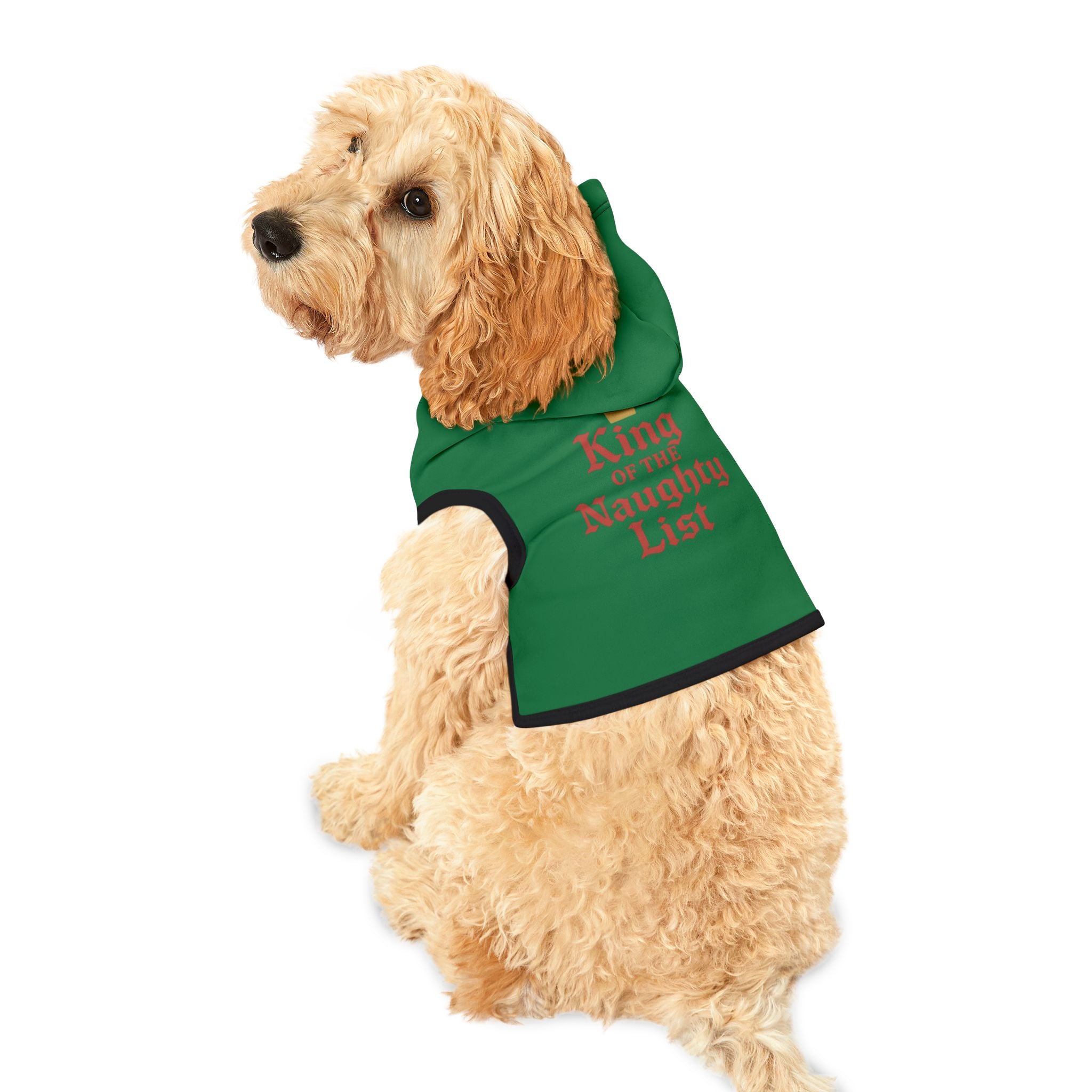 King of the Naughty List Dog Hoodie -- Funny Christmas Dog Apparel