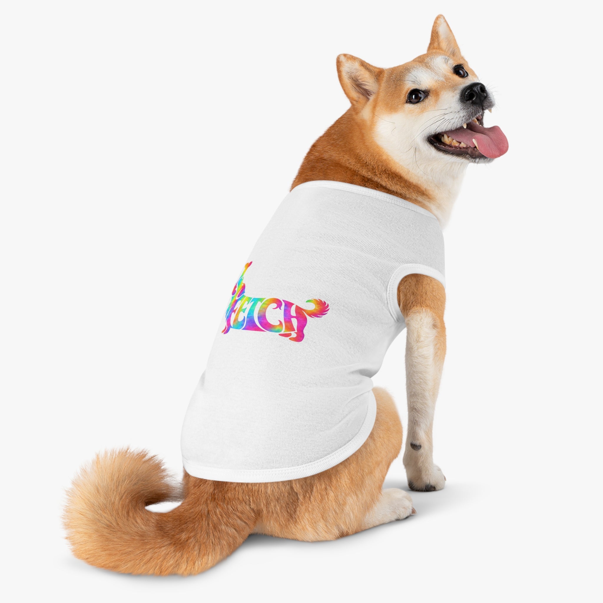 Tie-Dye "FETCH" Dog Tank Top - Colorful Retriever Graphic Pet Shirt