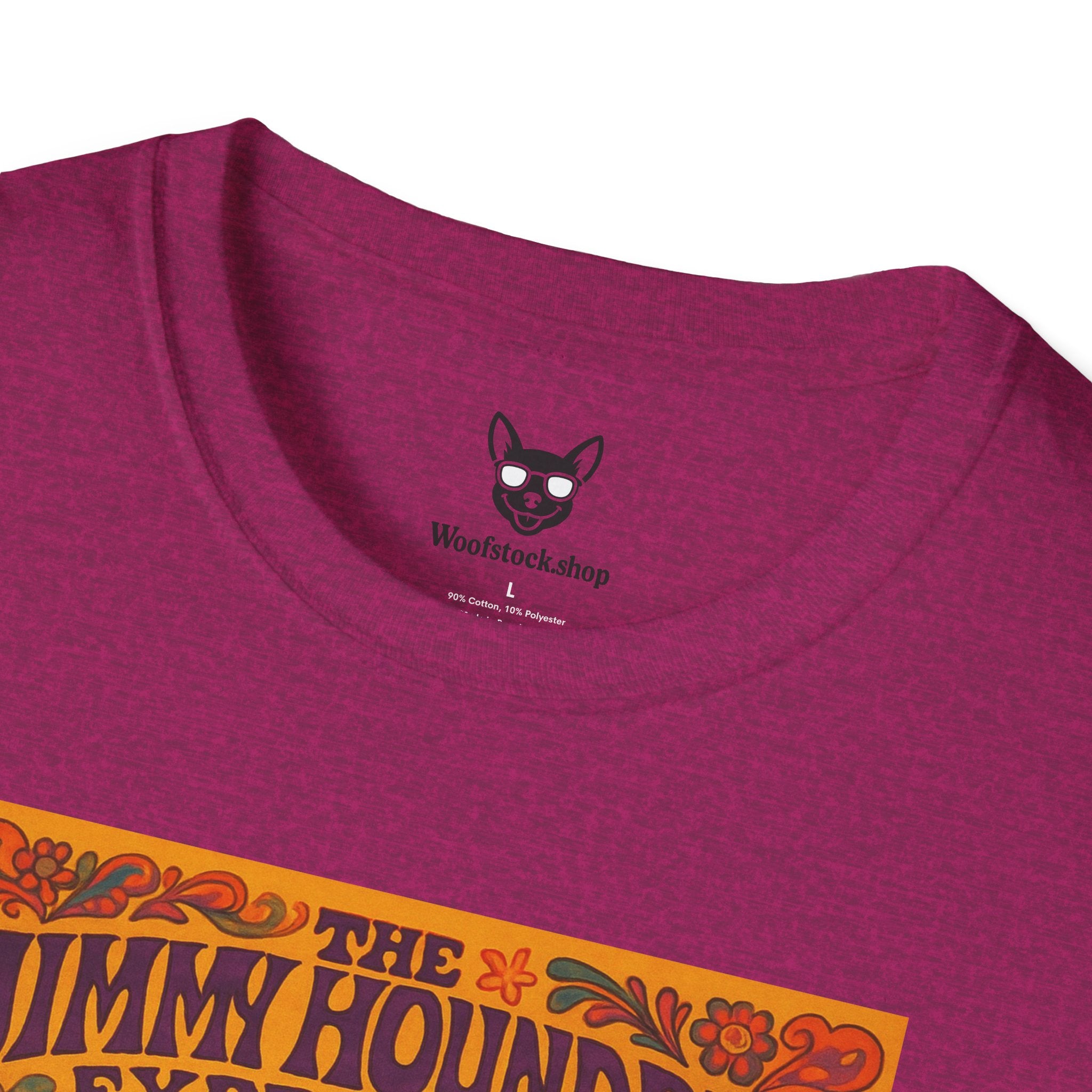 Jimi Hendrix Concert Poster Dog Parody Unisex Softstyle T-Shirt -- Funny Rock Tee for Music and Dog Lovers