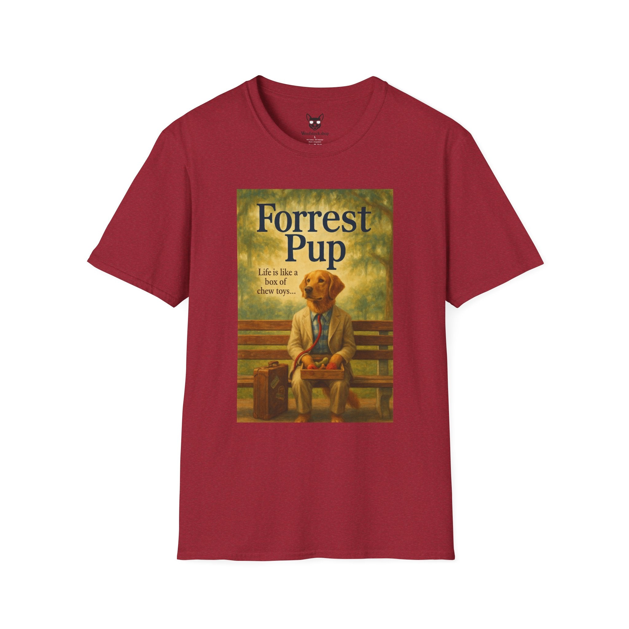 Forrest Gump Movie Poster Dog Parody Unisex Softstyle T-Shirt -- Funny Dog Movie Tee for Film and Dog Lovers