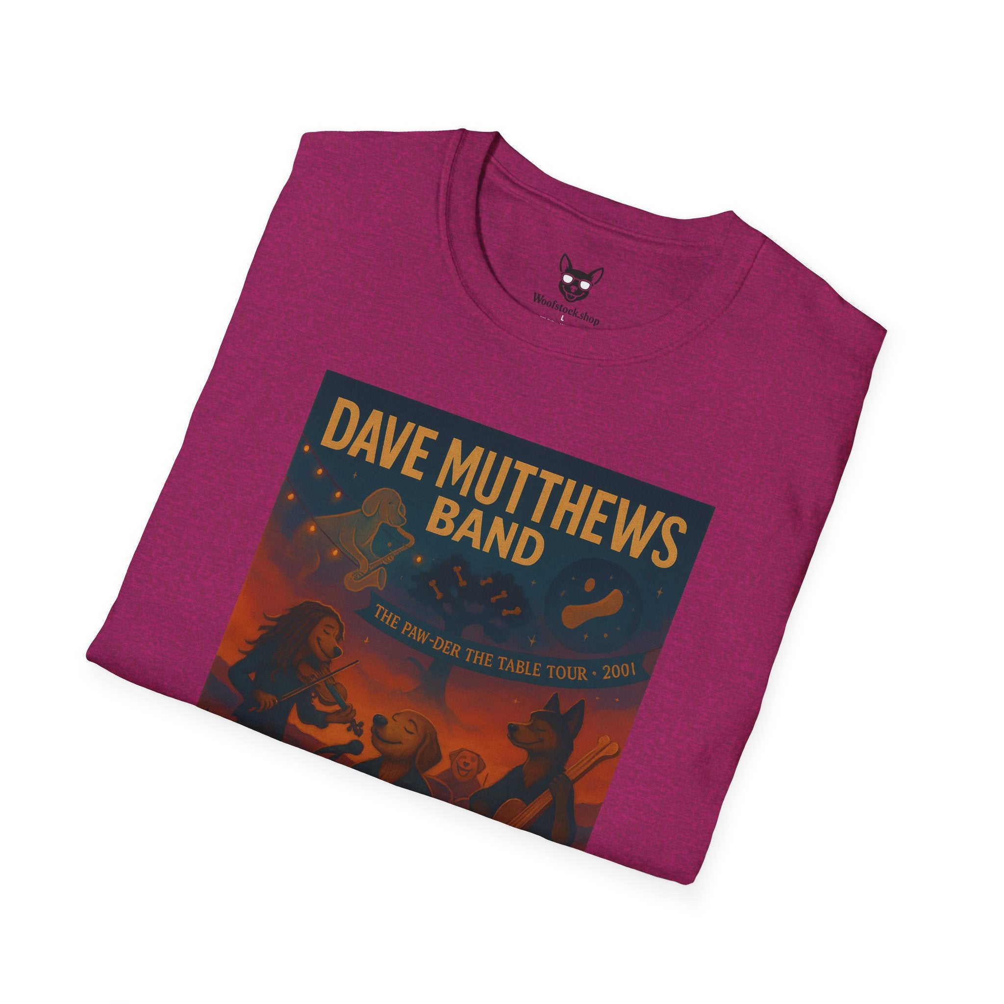 Dave Matthews Band Concert Poster Dog Parody Unisex Softstyle T-Shirt -- Funny Dog Concert Tee for Music and Dog Lovers