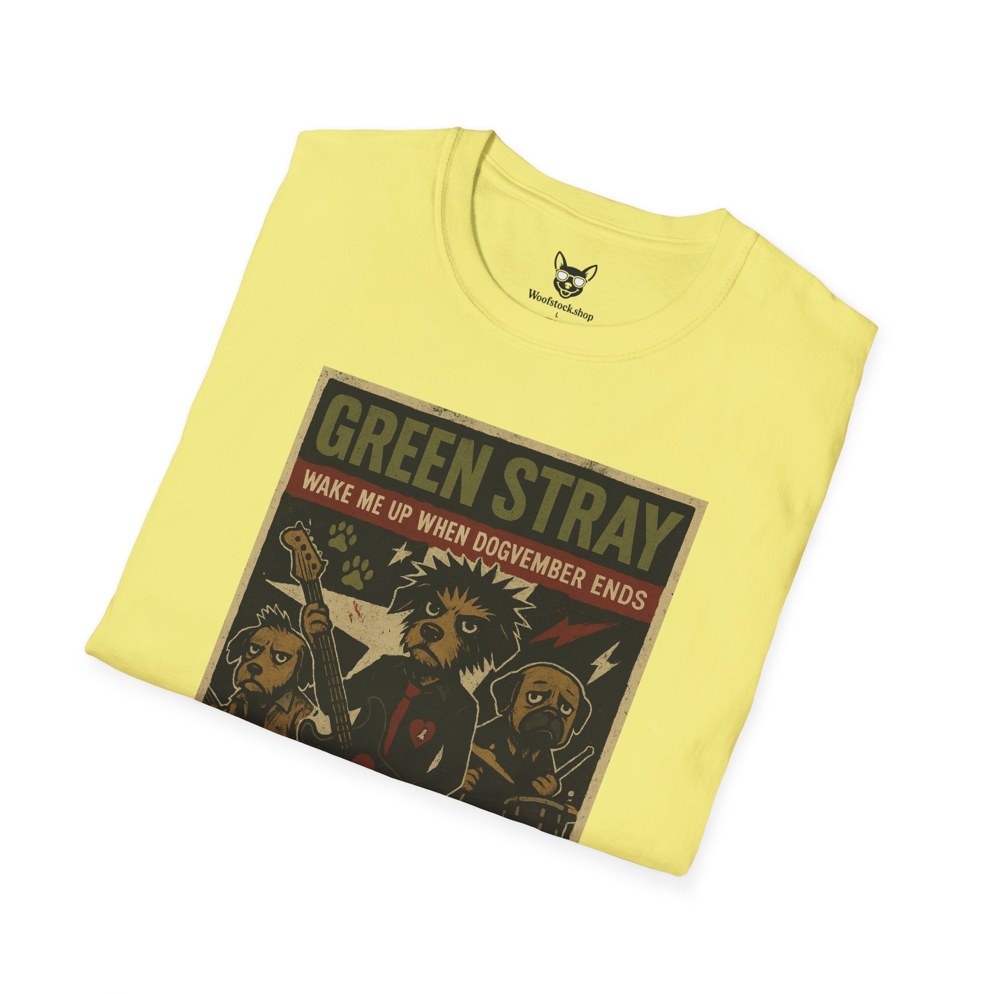Green Day Concert Poster Dog Parody Unisex Softstyle T-Shirt – Funny Tee for Music and Dog Lovers