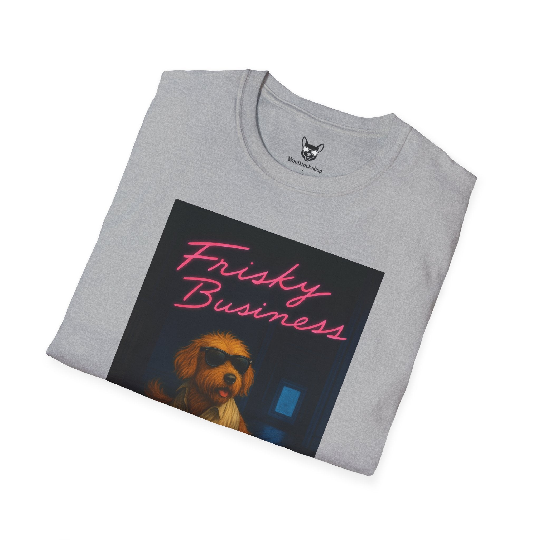 Risky Business Movie Poster Dog Parody Unisex Softstyle T-Shirt -- Funny Dog Movie Tee for Film and Dog Lovers