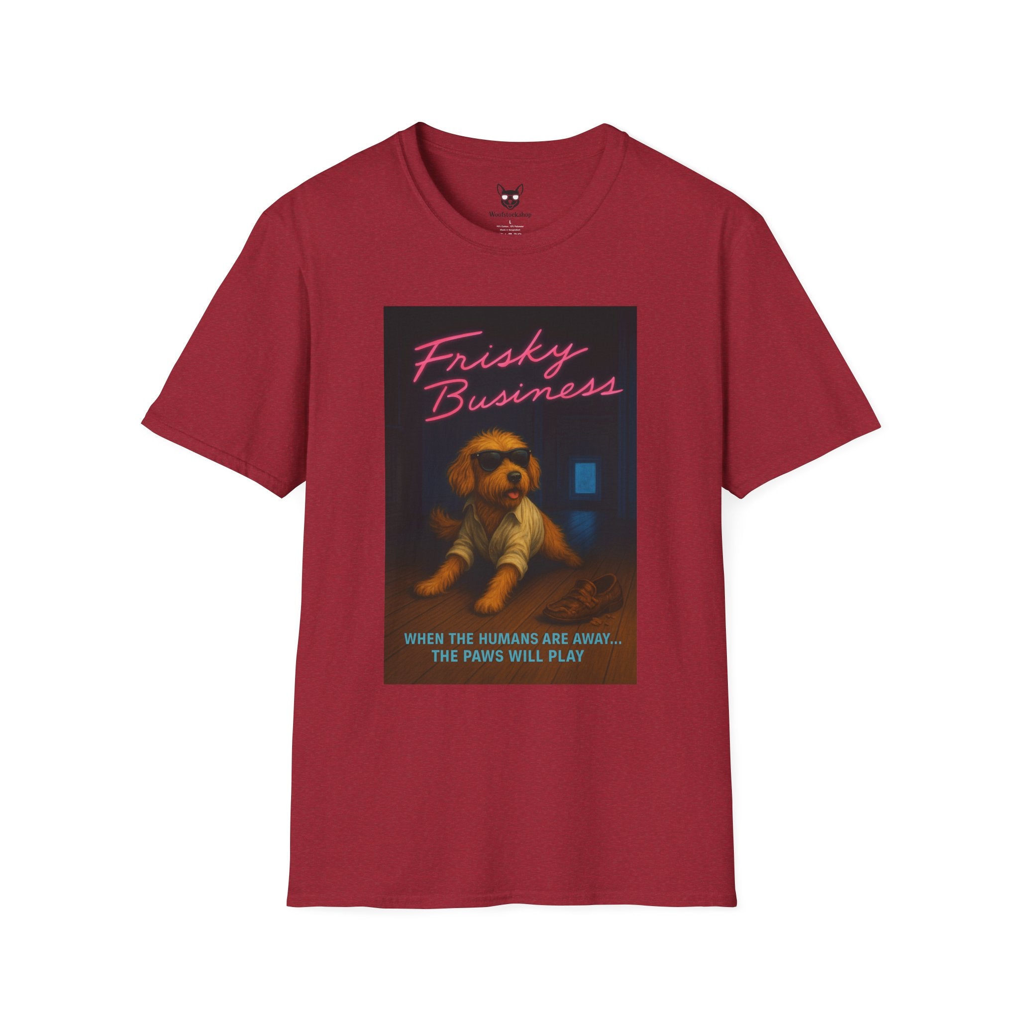 Risky Business Movie Poster Dog Parody Unisex Softstyle T-Shirt -- Funny Dog Movie Tee for Film and Dog Lovers