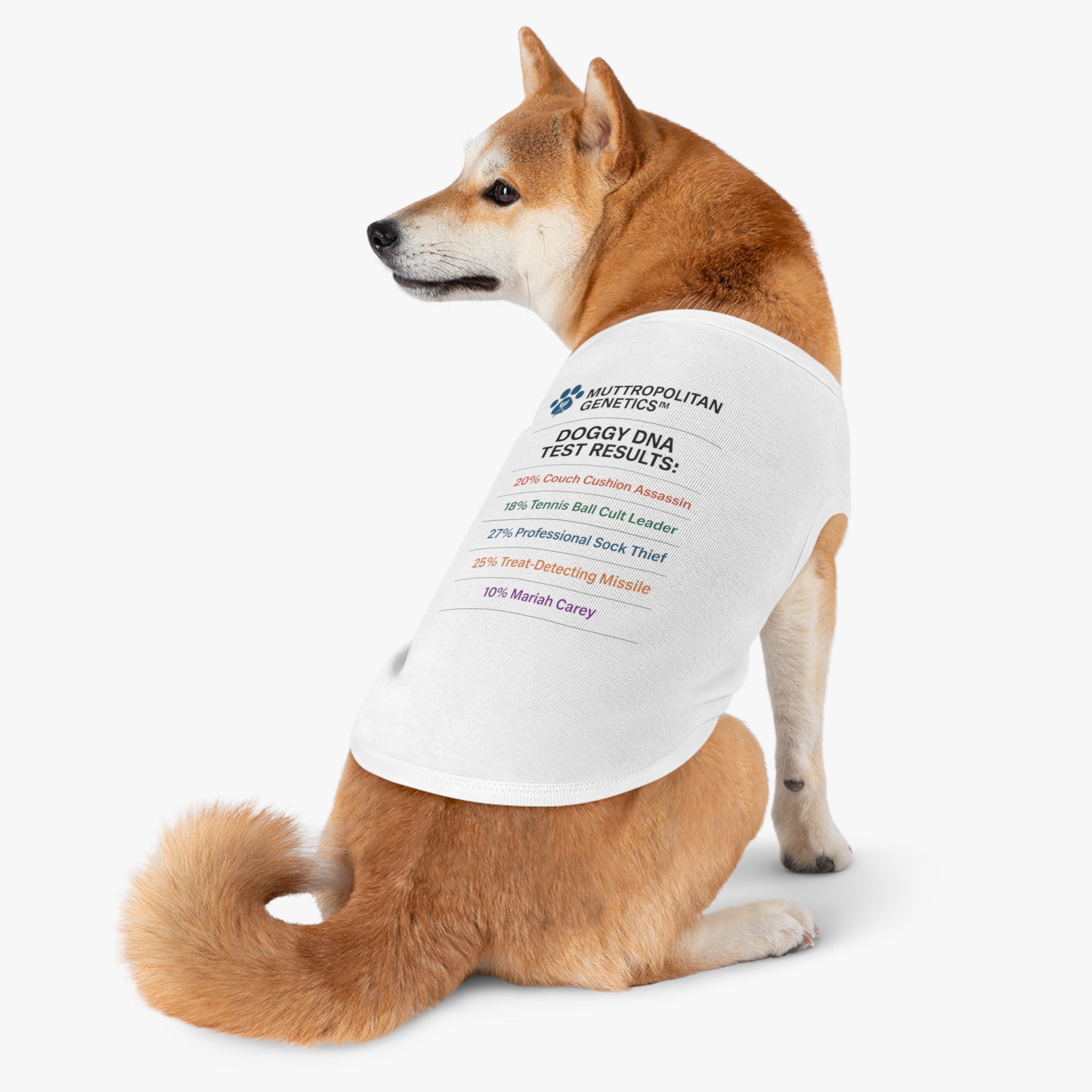 Doggy DNA Test Results Pet Tank Top Version 2 -- Funny Gift For Dogs and Dog Owners