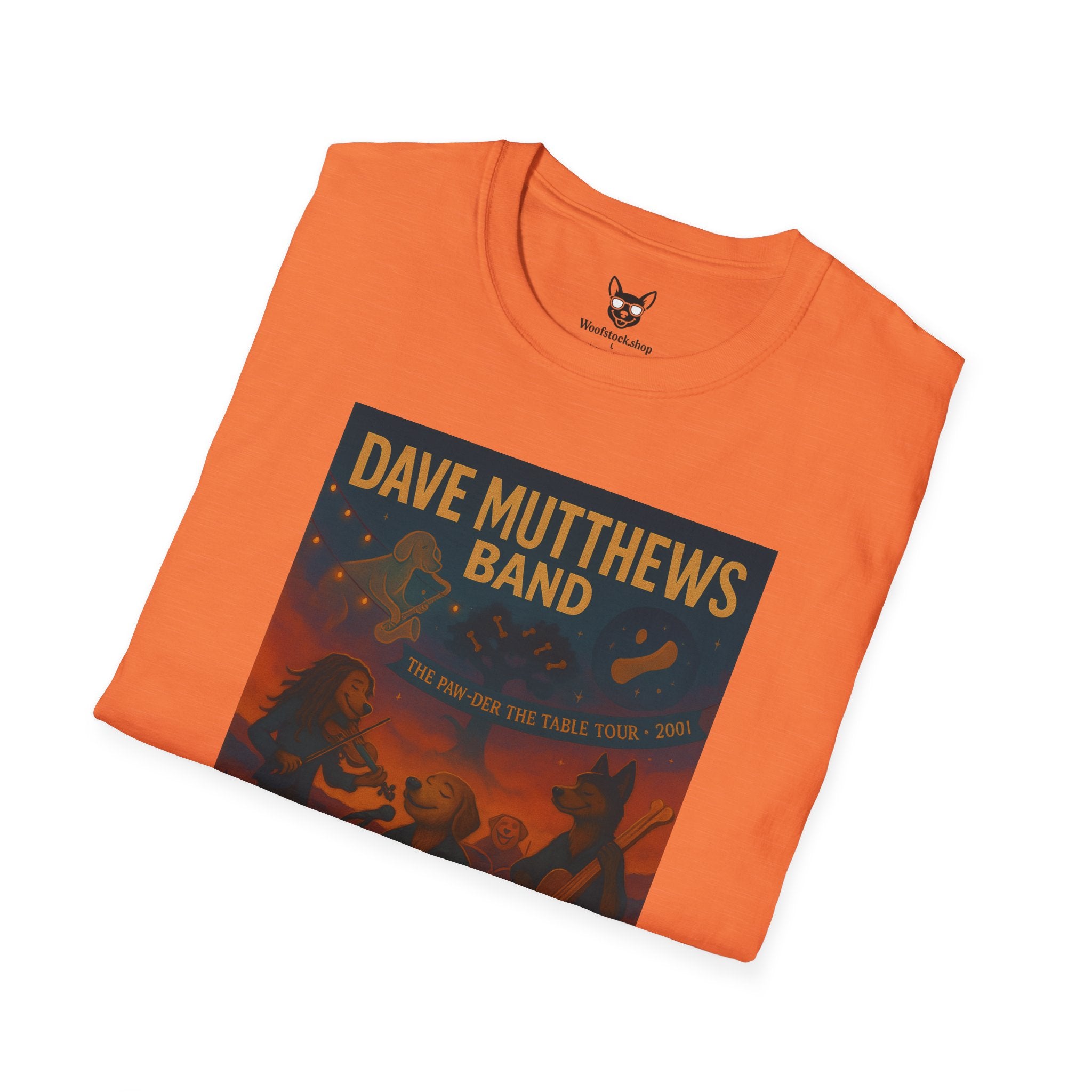 Dave Matthews Band Concert Poster Dog Parody Unisex Softstyle T-Shirt -- Funny Dog Concert Tee for Music and Dog Lovers