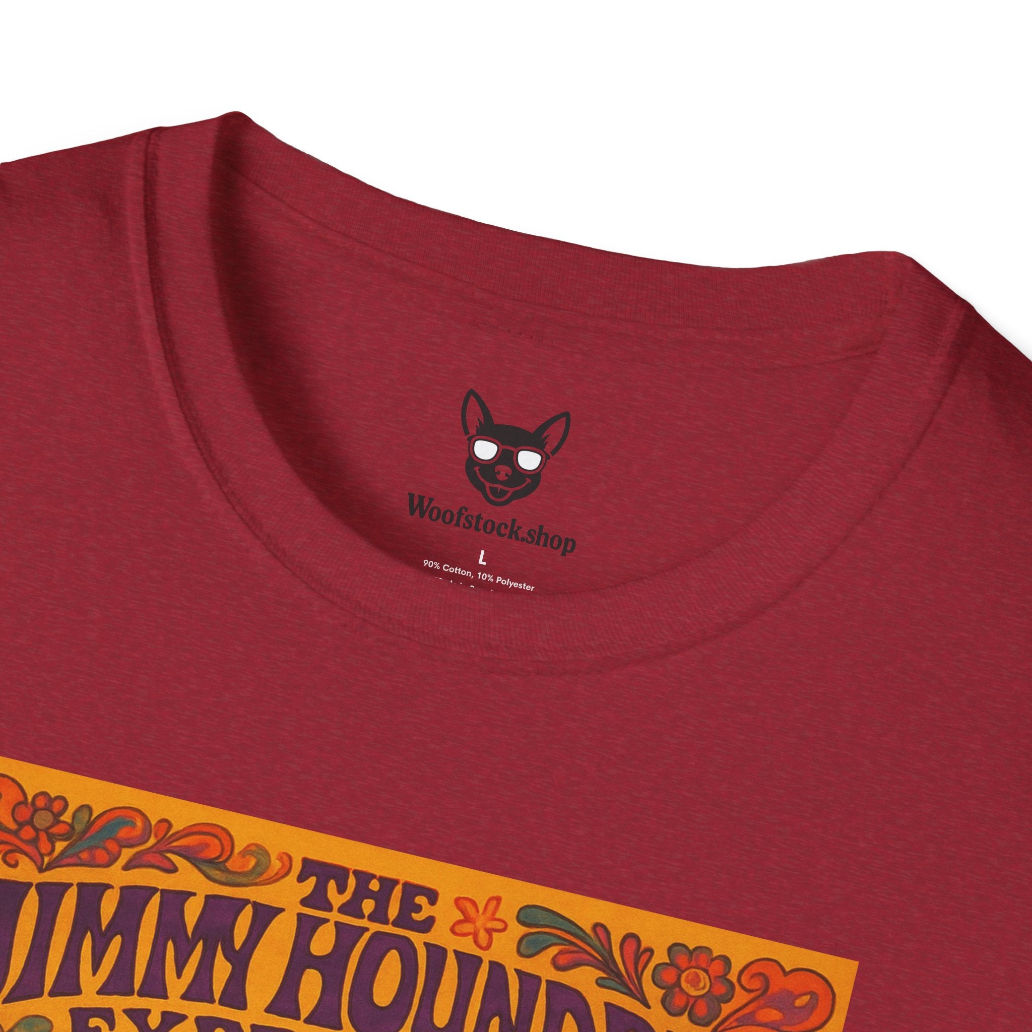Jimi Hendrix Concert Poster Dog Parody Unisex Softstyle T-Shirt -- Funny Rock Tee for Music and Dog Lovers