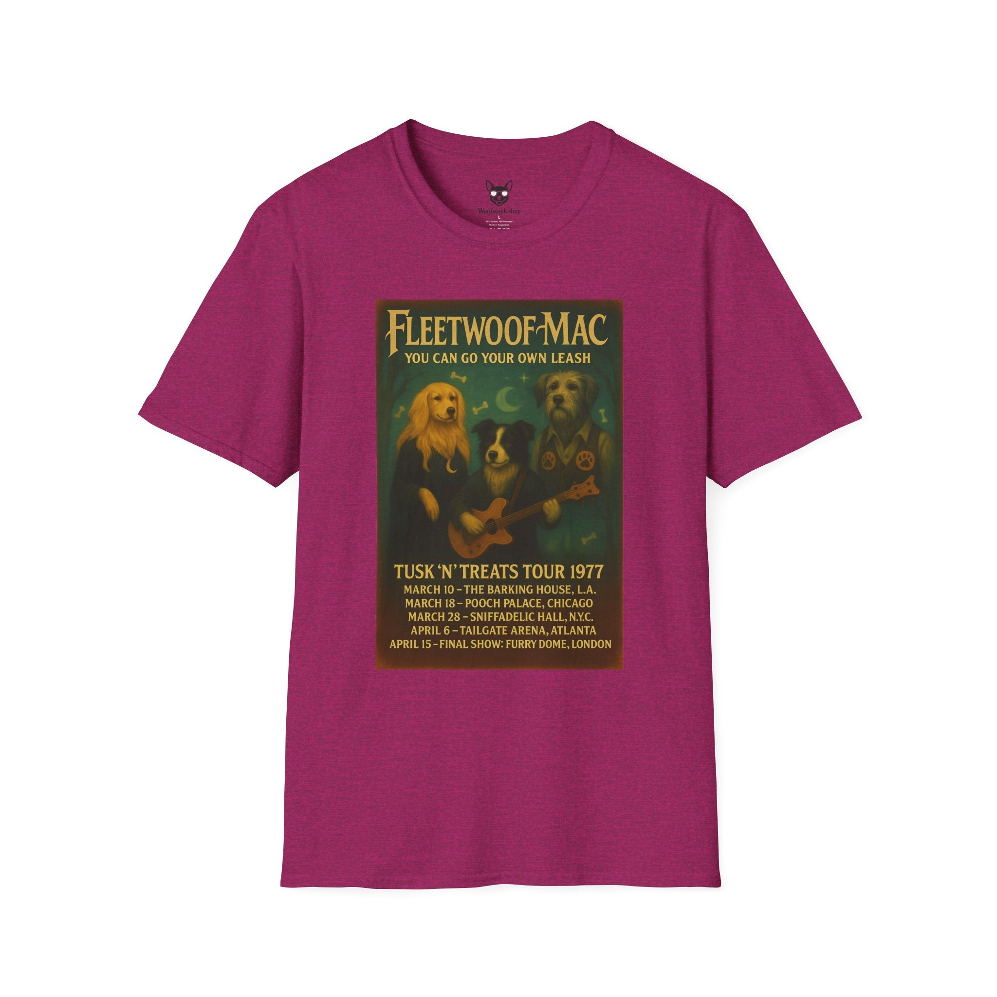Fleetwood Mac Concert Poster Dog Parody Unisex Softstyle T-Shirt – Funny Tee for Music and Dog Lovers