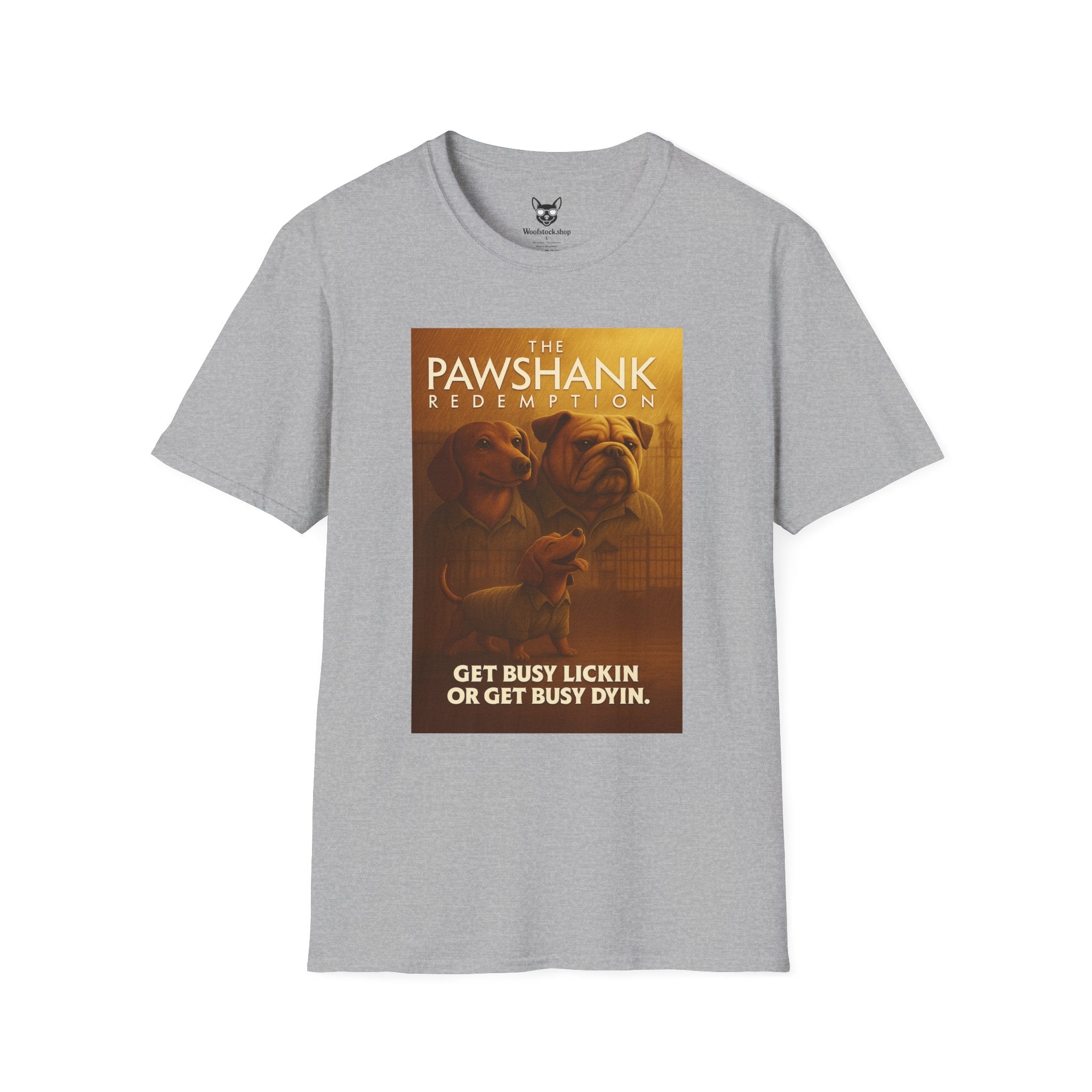 The Shawshank Redemption Movie Poster Dog Parody Unisex Softstyle T-Shirt -- Funny Dog Movie Tee for Film and Dog Lovers