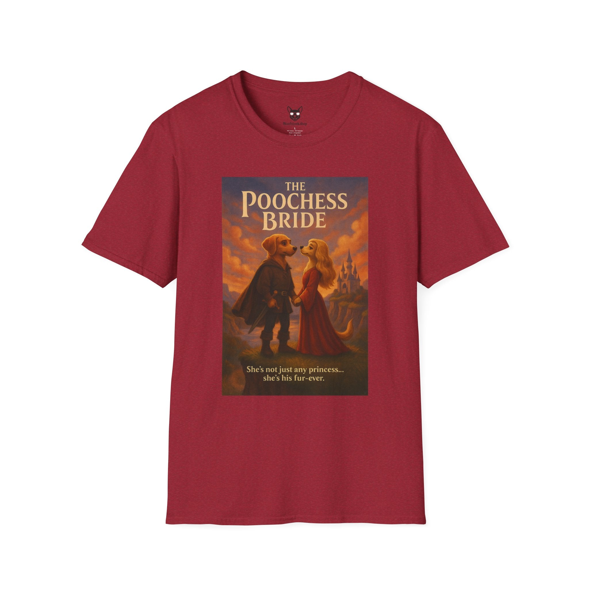 The Princess Bride Poster Dog Parody Unisex Softstyle T-Shirt -- Funny Audrey Hepburn Movie Tee for Film and Dog Lovers