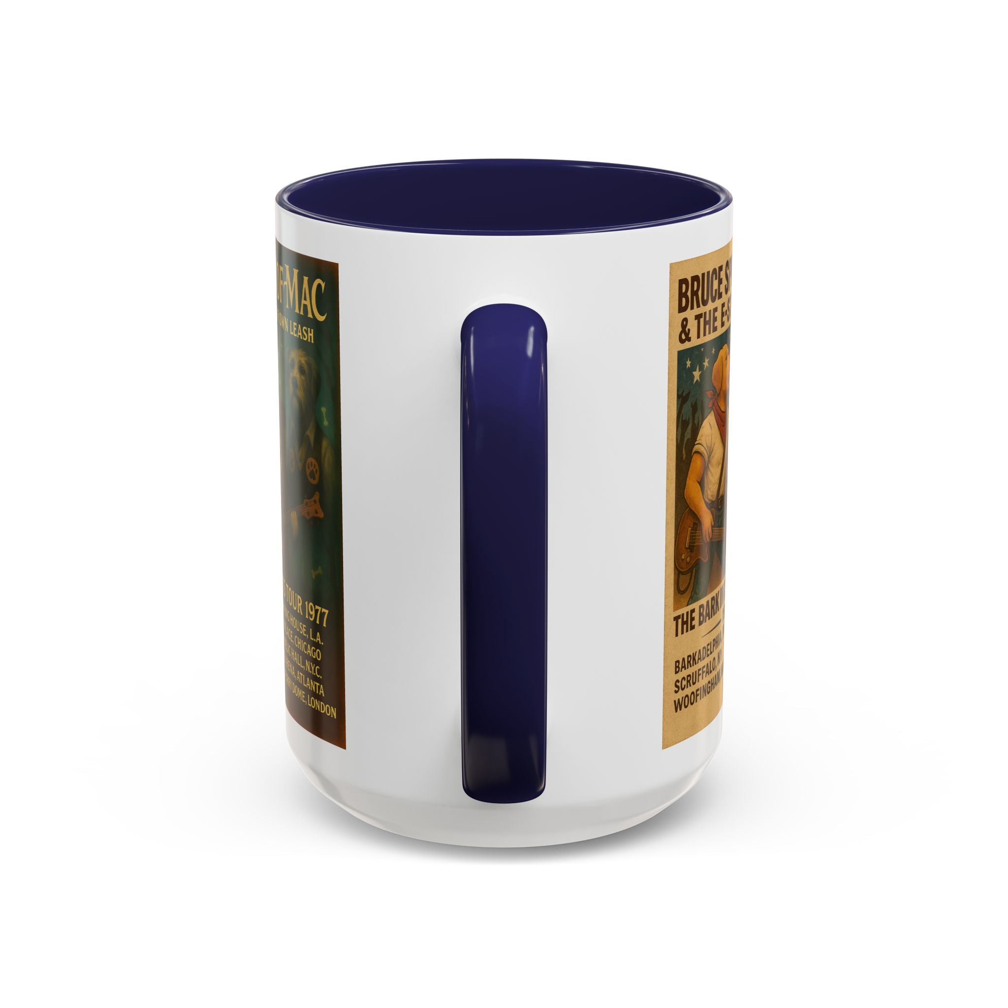 Concert Poster Dog Parody Mug – Funny Bruce Springsteen, Jimi Hendrix, and Fleetwood Mac Parody Gift