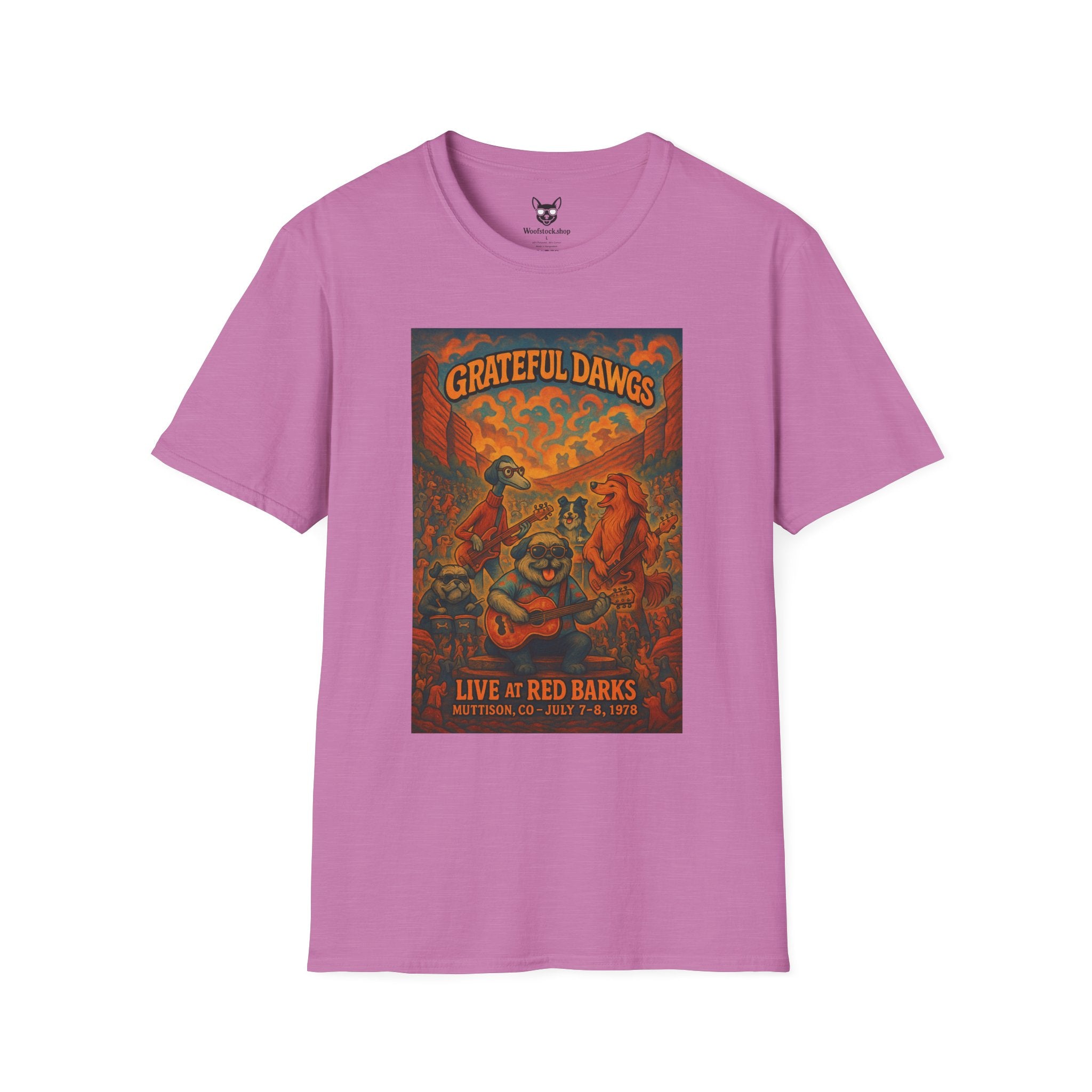 Grateful Dead Concert Poster Dog Parody Unisex Softstyle T-Shirt – Funny Tee for Music and Dog Lovers