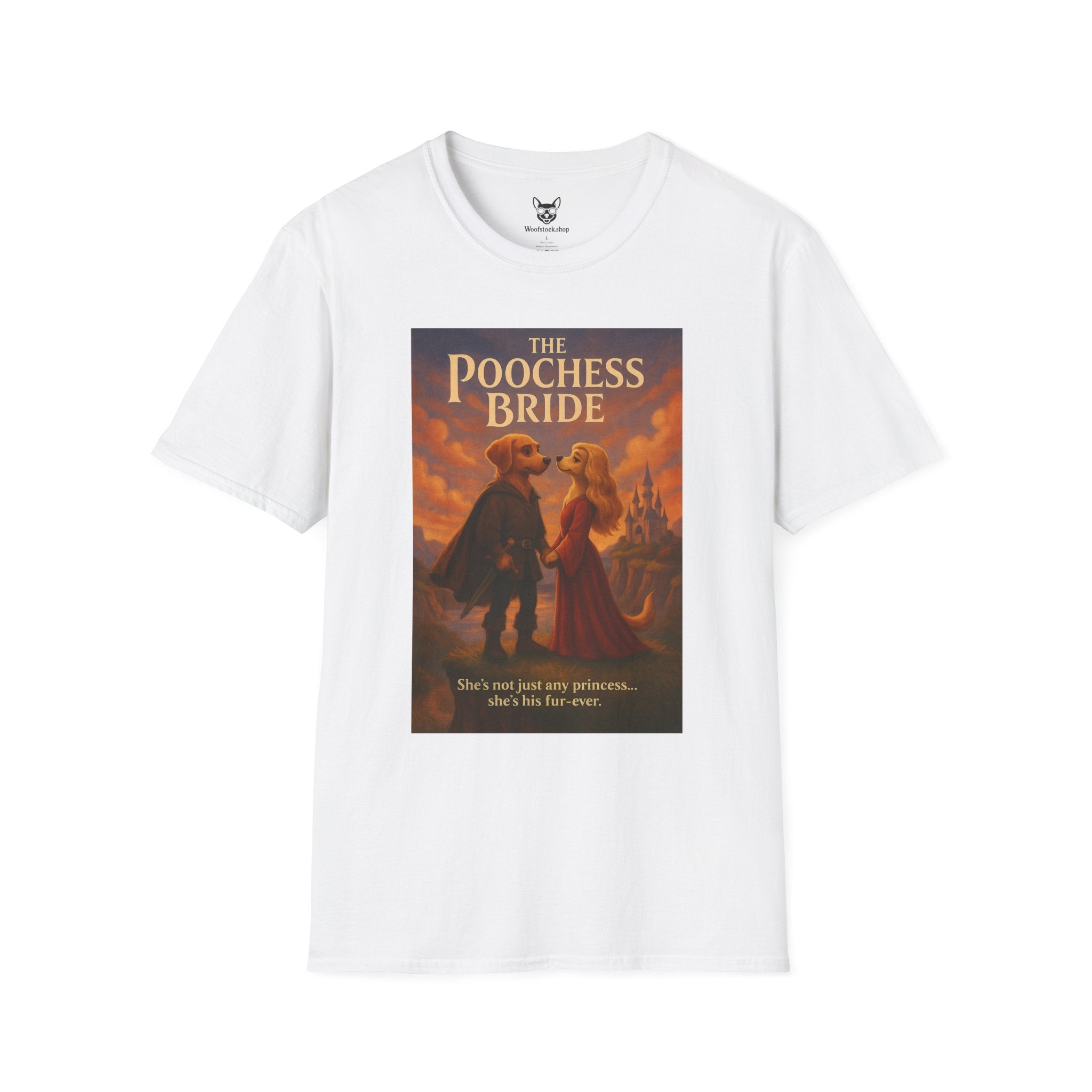 The Princess Bride Poster Dog Parody Unisex Softstyle T-Shirt -- Funny Audrey Hepburn Movie Tee for Film and Dog Lovers