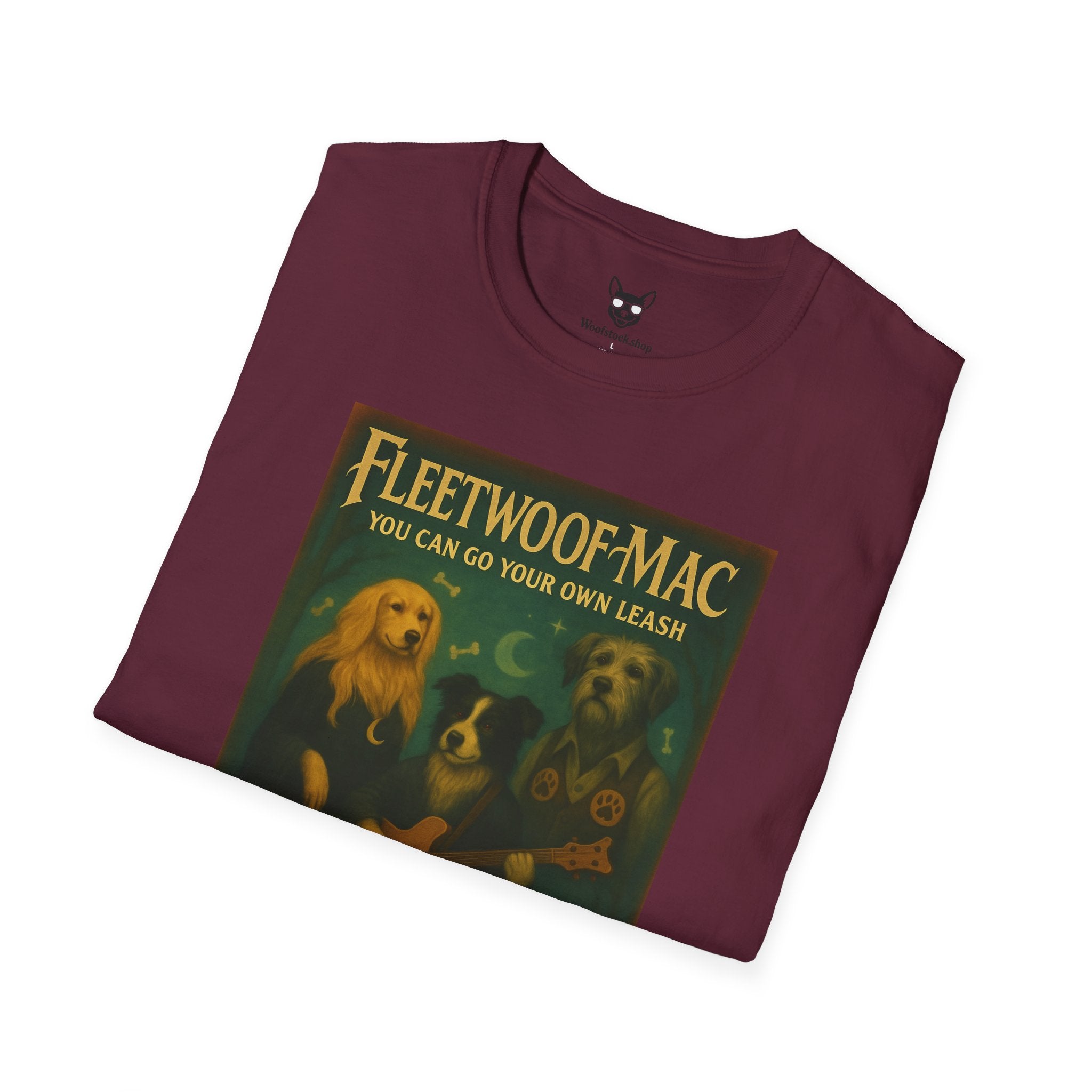 Fleetwood Mac Concert Poster Dog Parody Unisex Softstyle T-Shirt – Funny Tee for Music and Dog Lovers