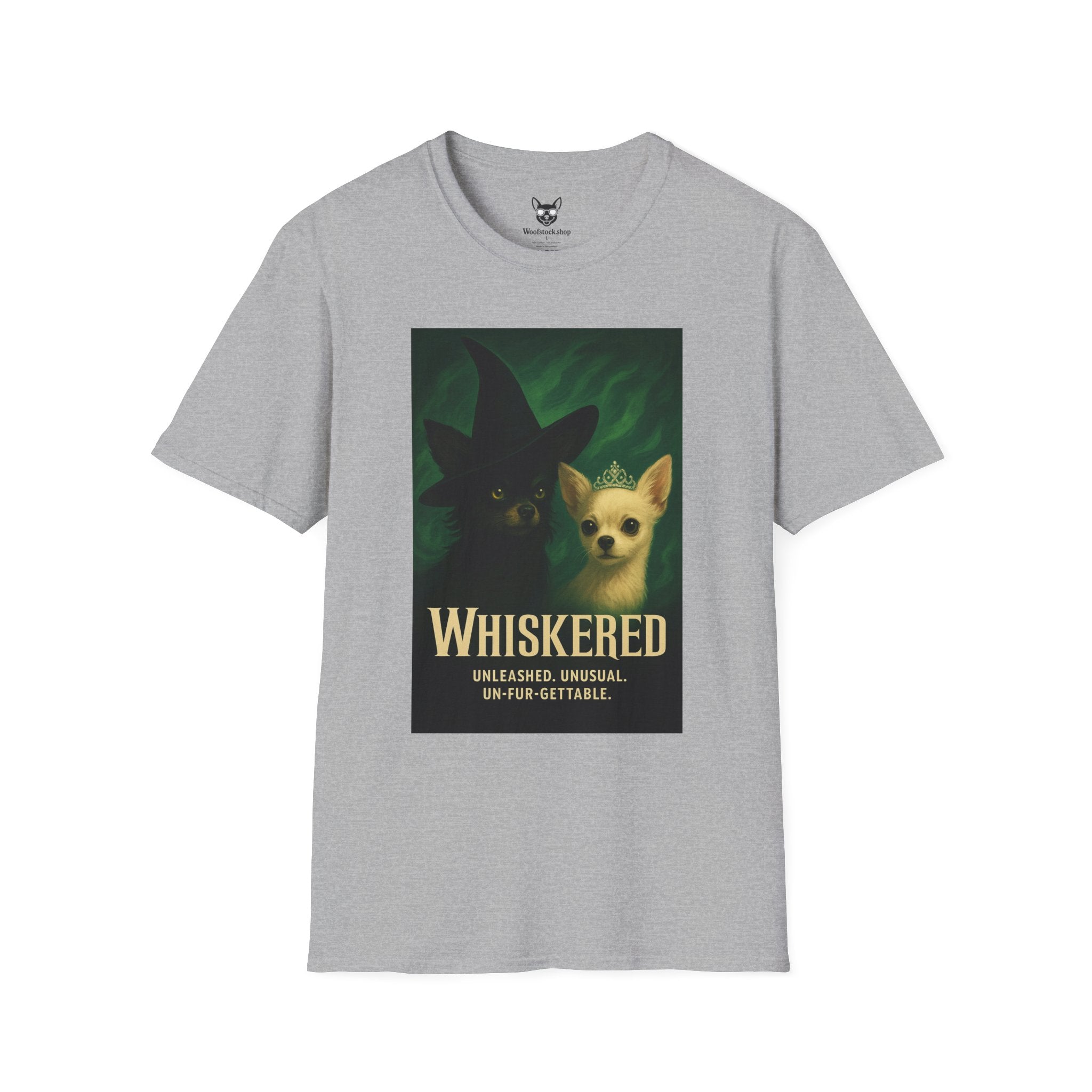 Wicked Broadway Poster Dog Parody Unisex Softstyle T-Shirt -- Funny Dog Shirt for Broadway and Dog Lovers