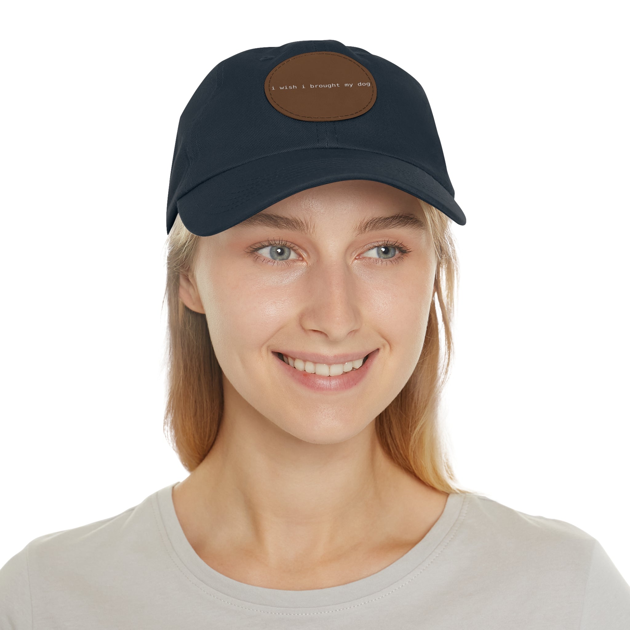 I Wish I Brought My Dog Dad Hat with Leather Patch (Round) -- Funny Hat for Dog Lovers