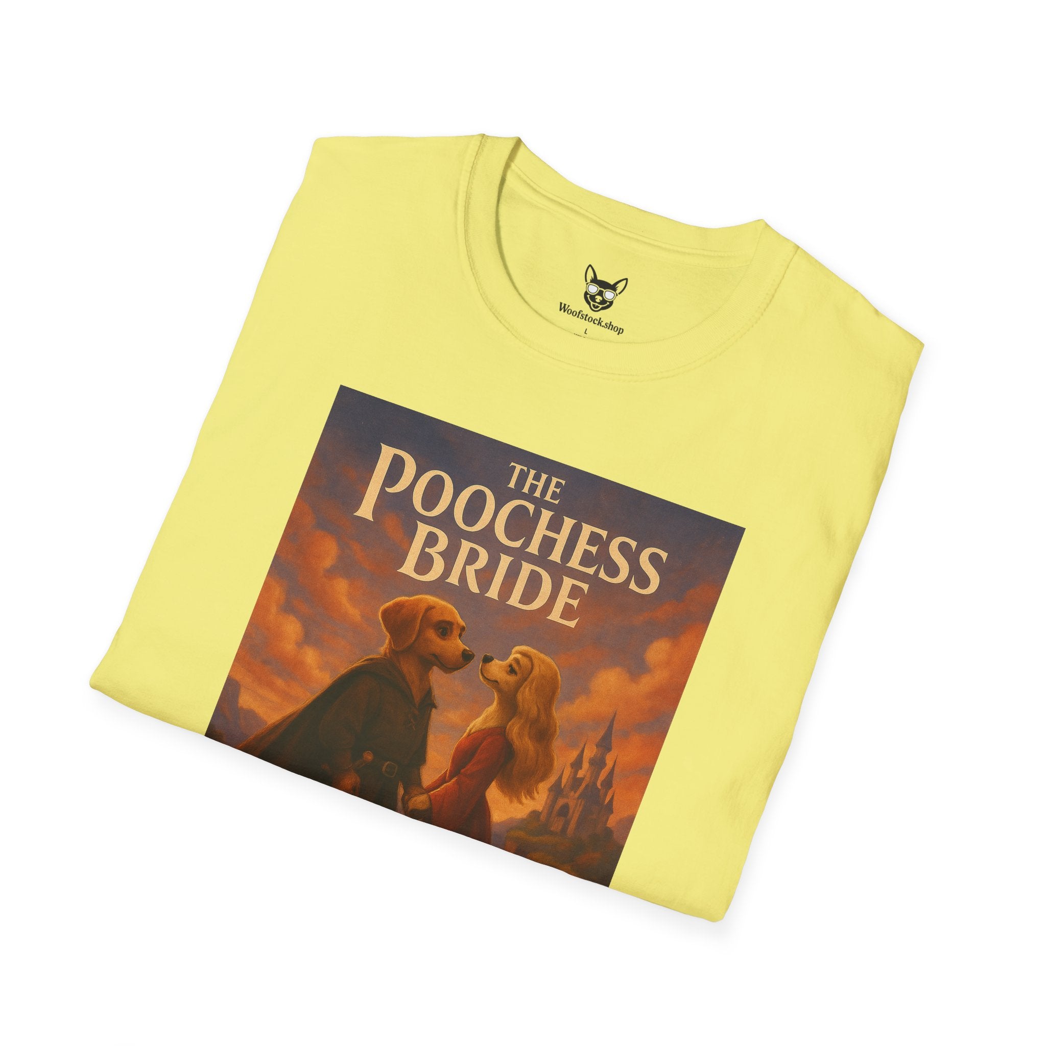The Princess Bride Poster Dog Parody Unisex Softstyle T-Shirt -- Funny Audrey Hepburn Movie Tee for Film and Dog Lovers