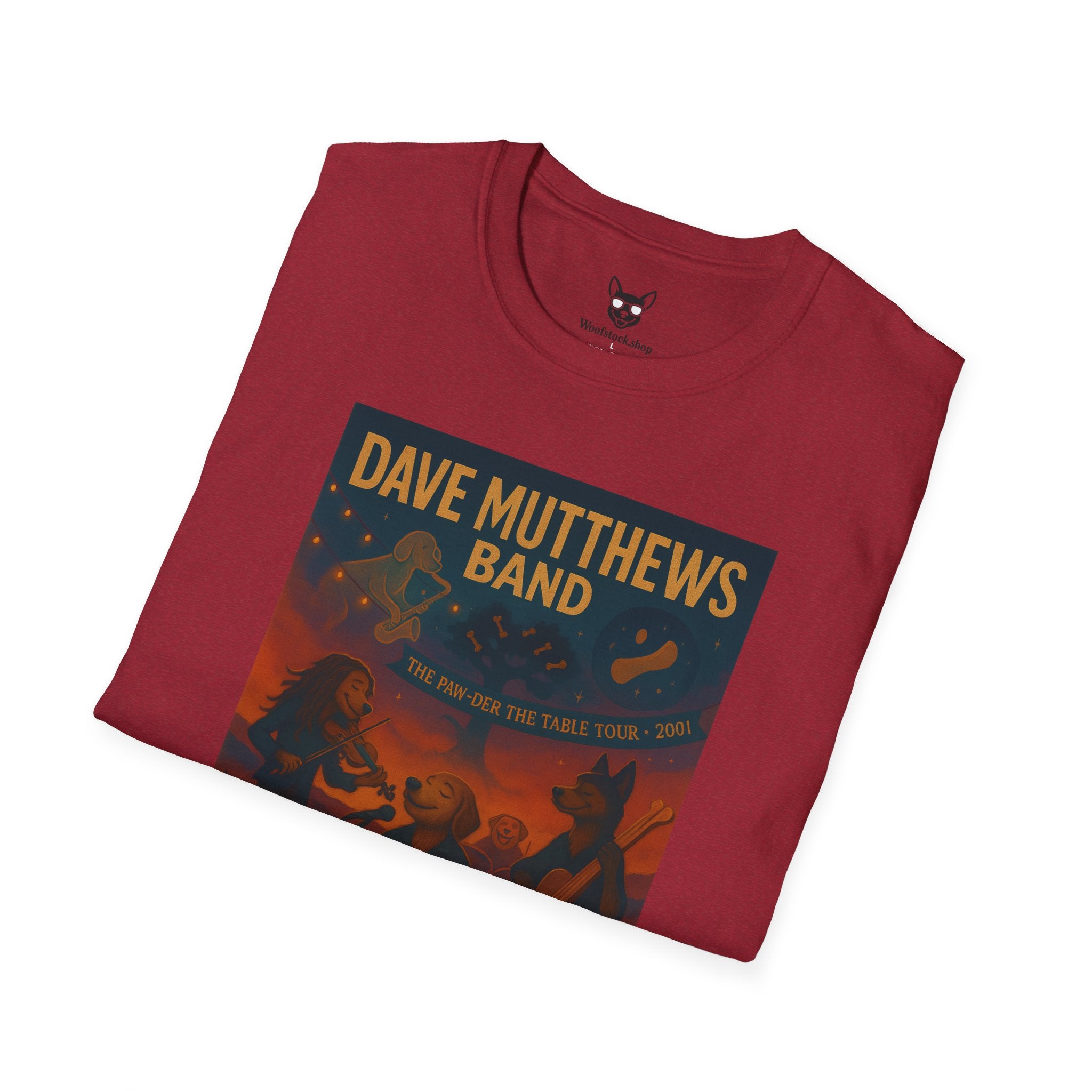 Dave Matthews Band Concert Poster Dog Parody Unisex Softstyle T-Shirt -- Funny Dog Concert Tee for Music and Dog Lovers