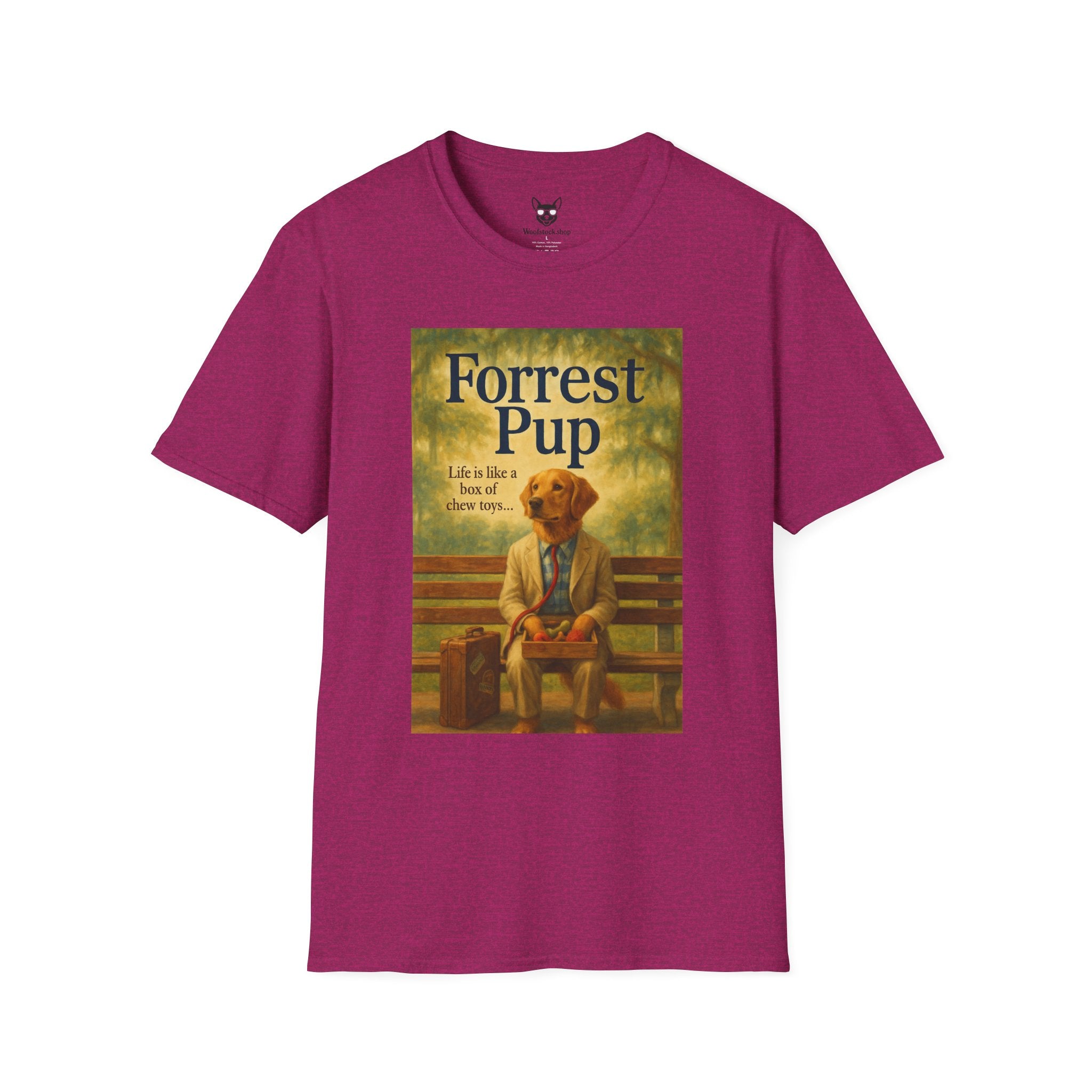Forrest Gump Movie Poster Dog Parody Unisex Softstyle T-Shirt -- Funny Dog Movie Tee for Film and Dog Lovers