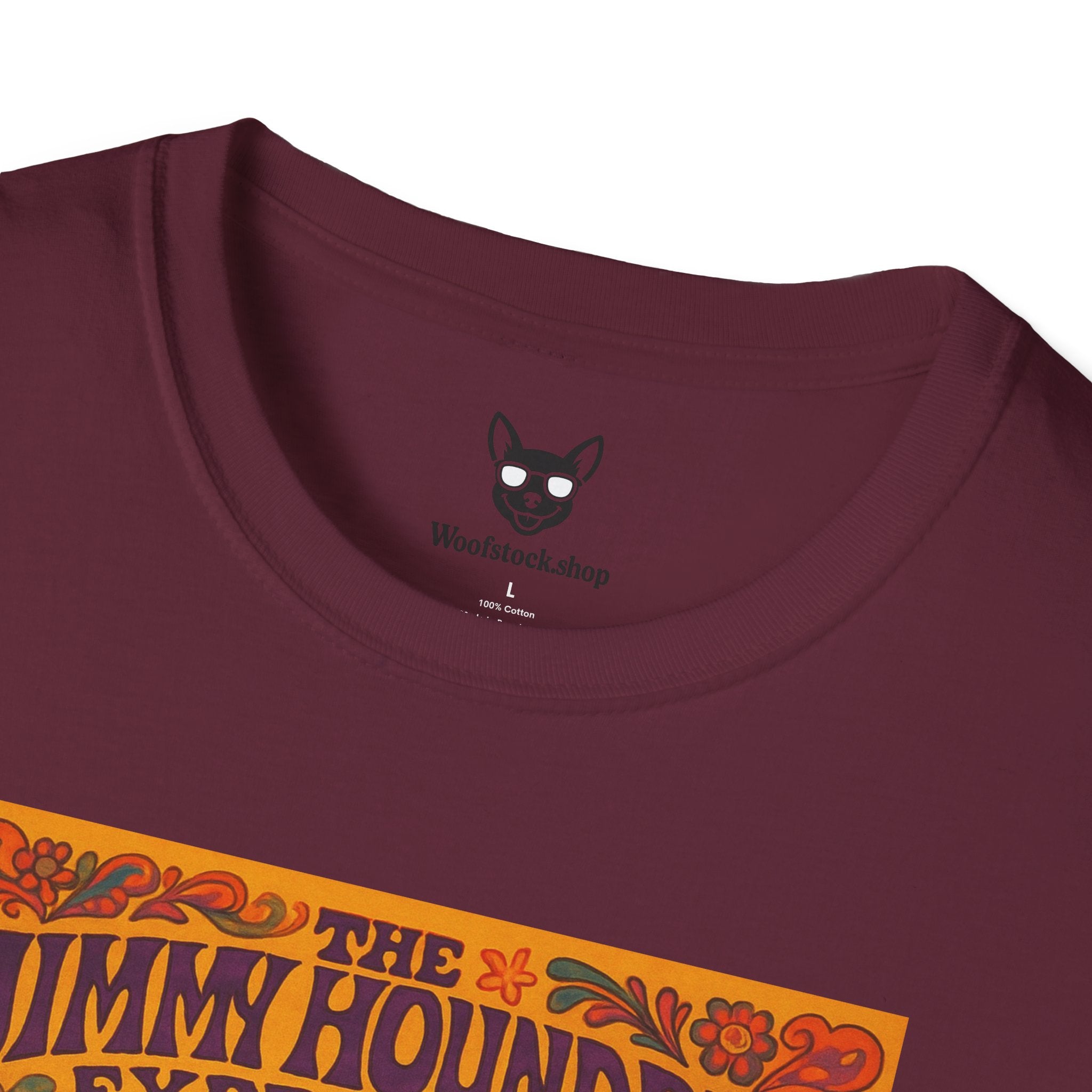 Jimi Hendrix Concert Poster Dog Parody Unisex Softstyle T-Shirt -- Funny Rock Tee for Music and Dog Lovers