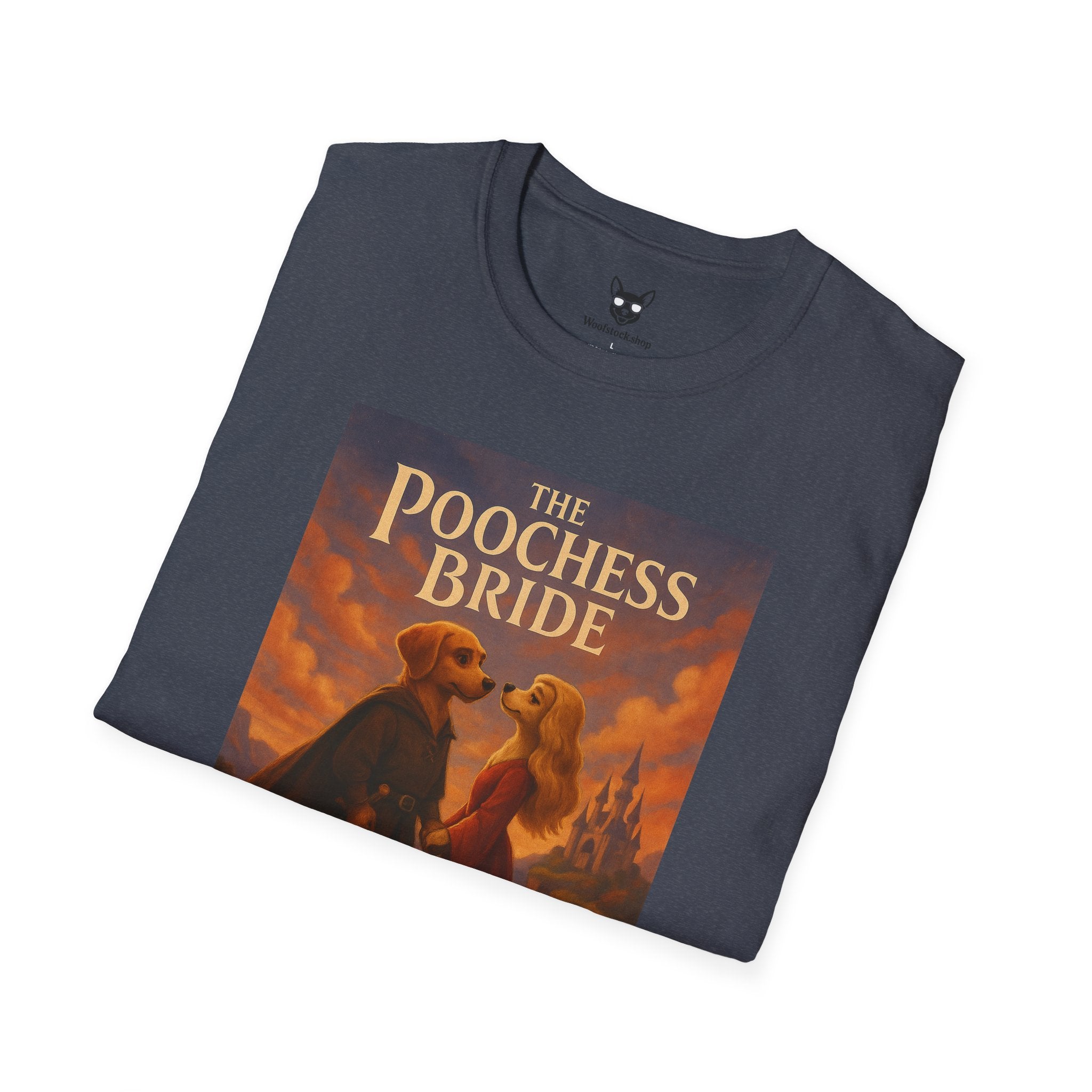 The Princess Bride Poster Dog Parody Unisex Softstyle T-Shirt -- Funny Audrey Hepburn Movie Tee for Film and Dog Lovers