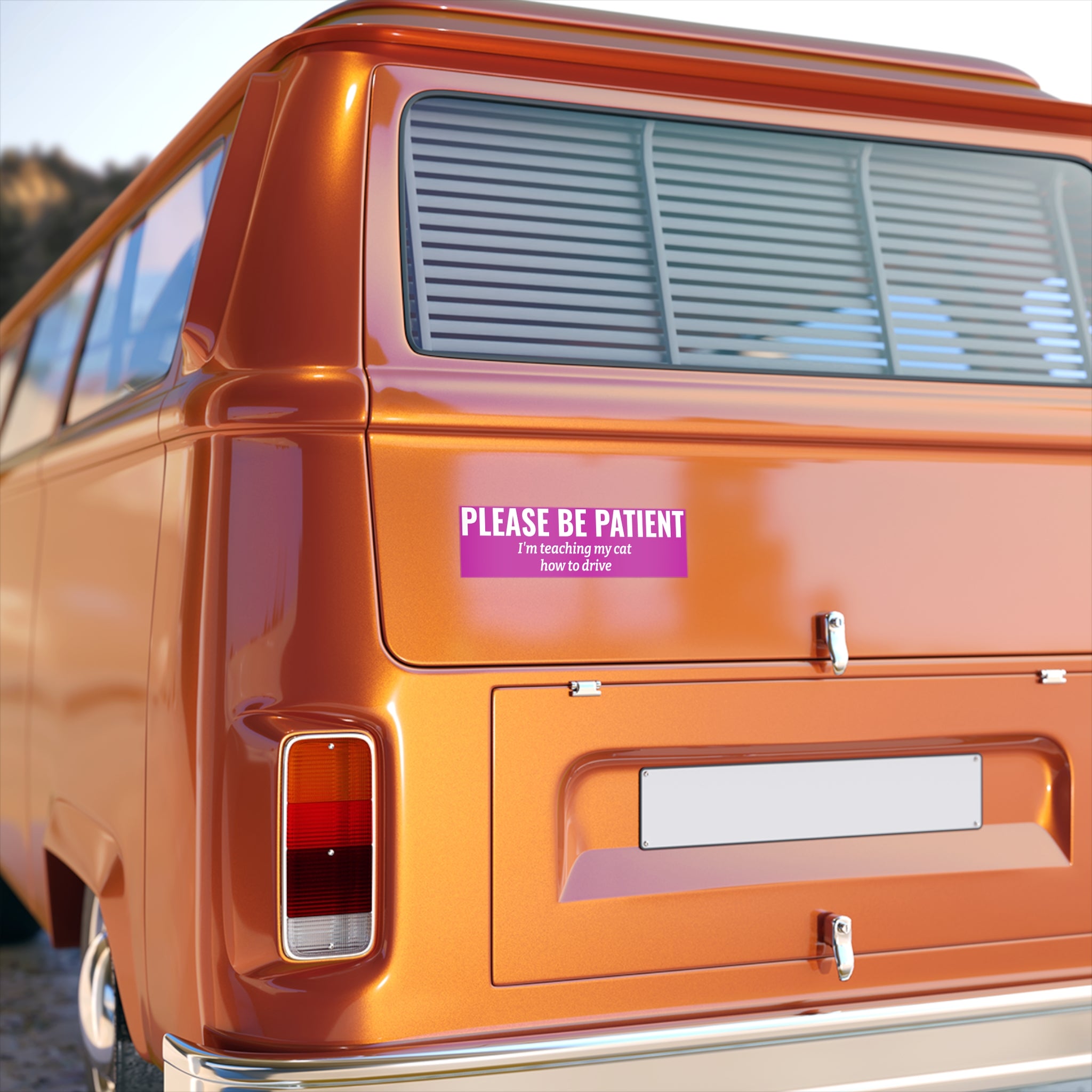 Copy of Please Be Patient Bumper Sticker — "I'm Teaching My Cat How to Drive" Humorous Car Decal (Light Pink)