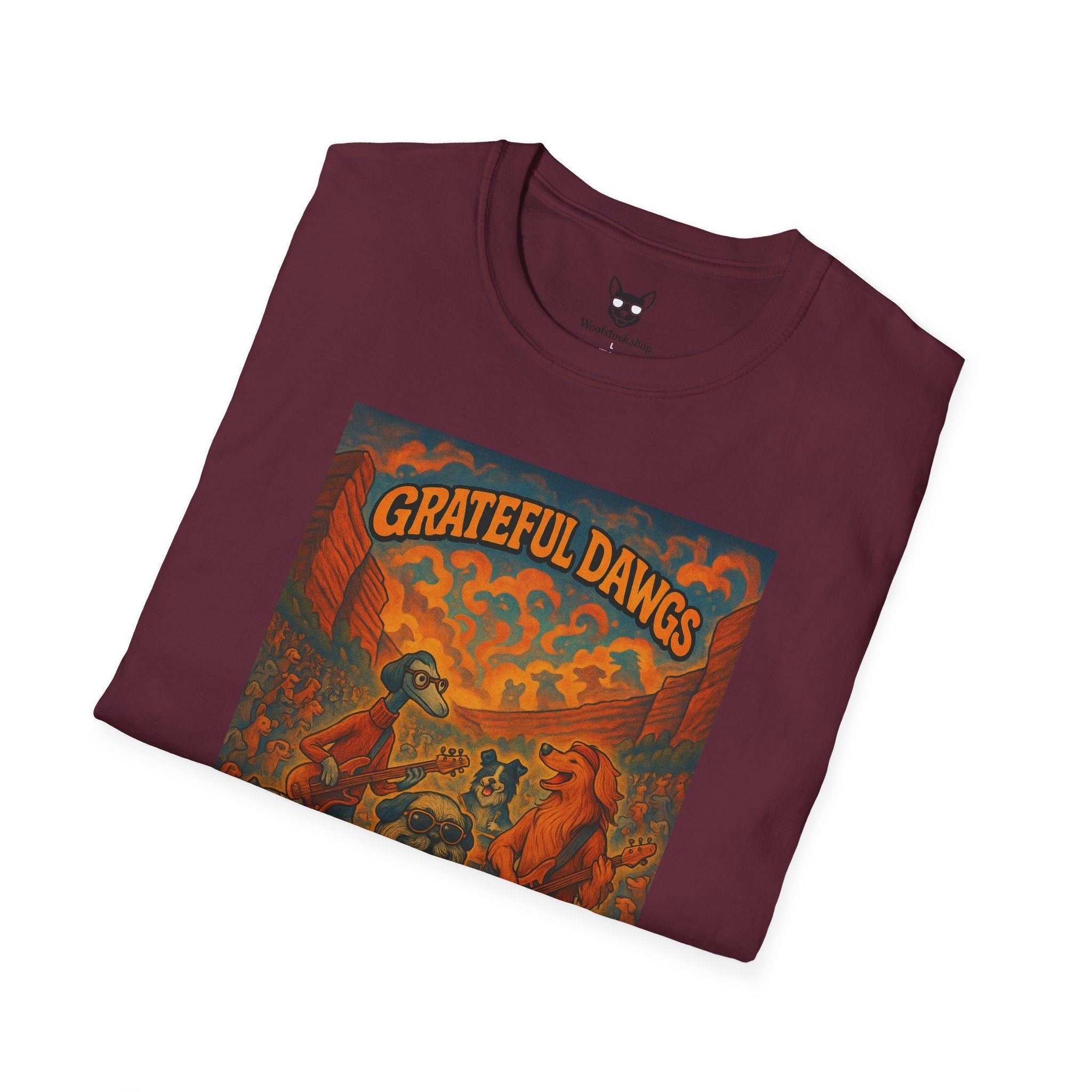 Grateful Dead Concert Poster Dog Parody Unisex Softstyle T-Shirt – Funny Tee for Music and Dog Lovers