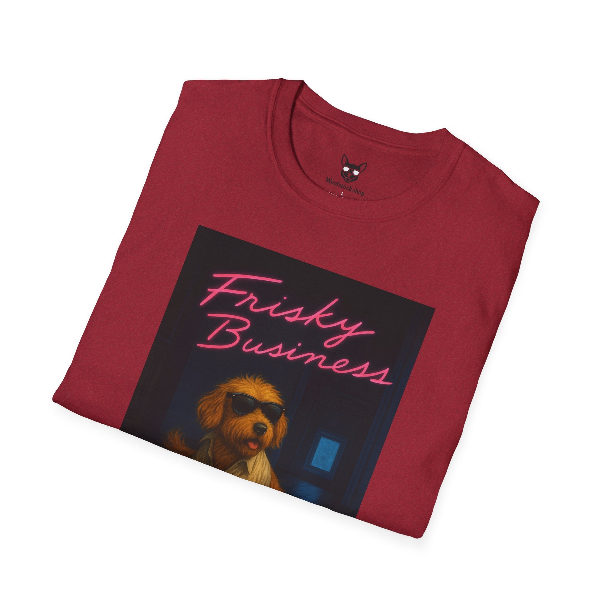 Risky Business Movie Poster Dog Parody Unisex Softstyle T-Shirt -- Funny Dog Movie Tee for Film and Dog Lovers