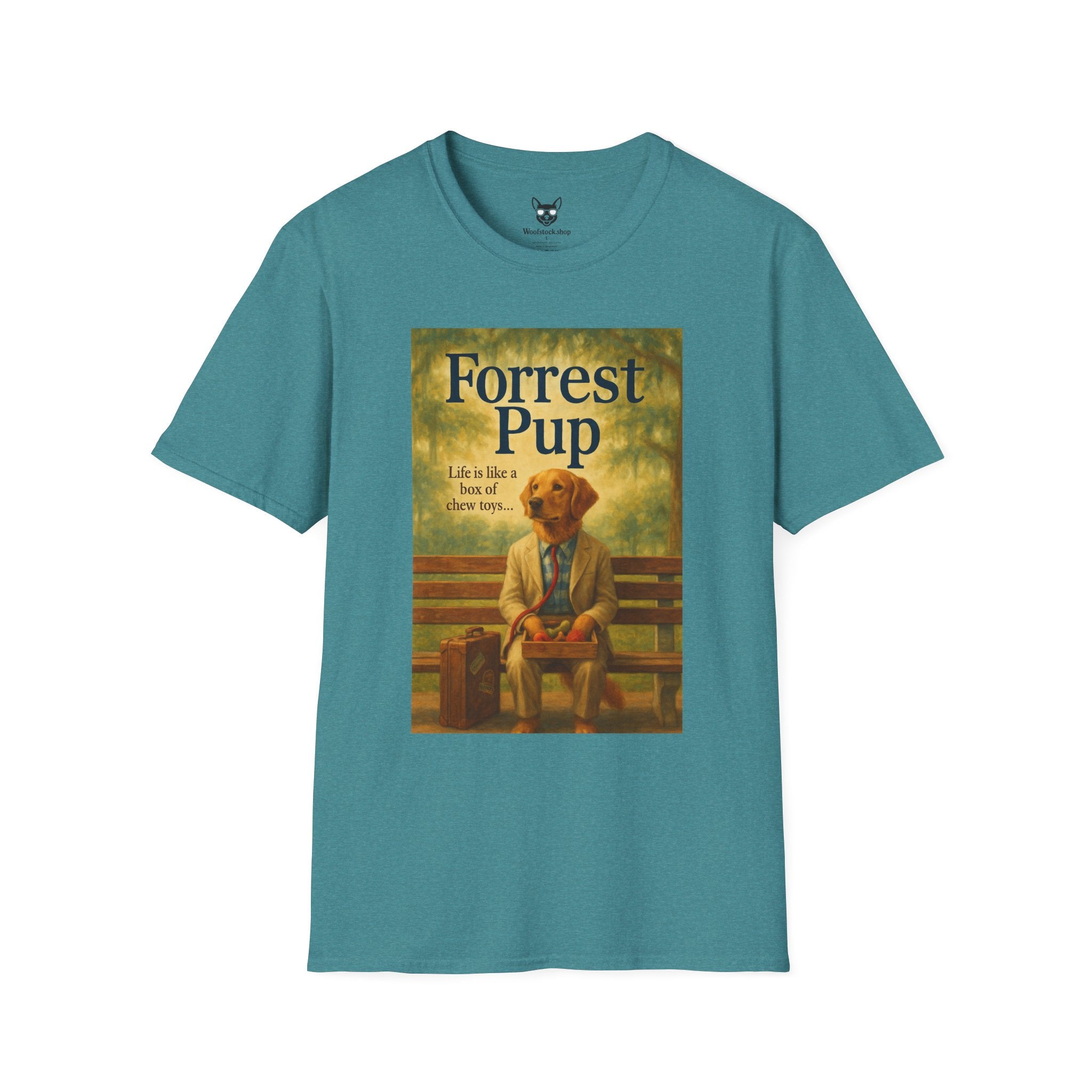 Forrest Gump Movie Poster Dog Parody Unisex Softstyle T-Shirt -- Funny Dog Movie Tee for Film and Dog Lovers