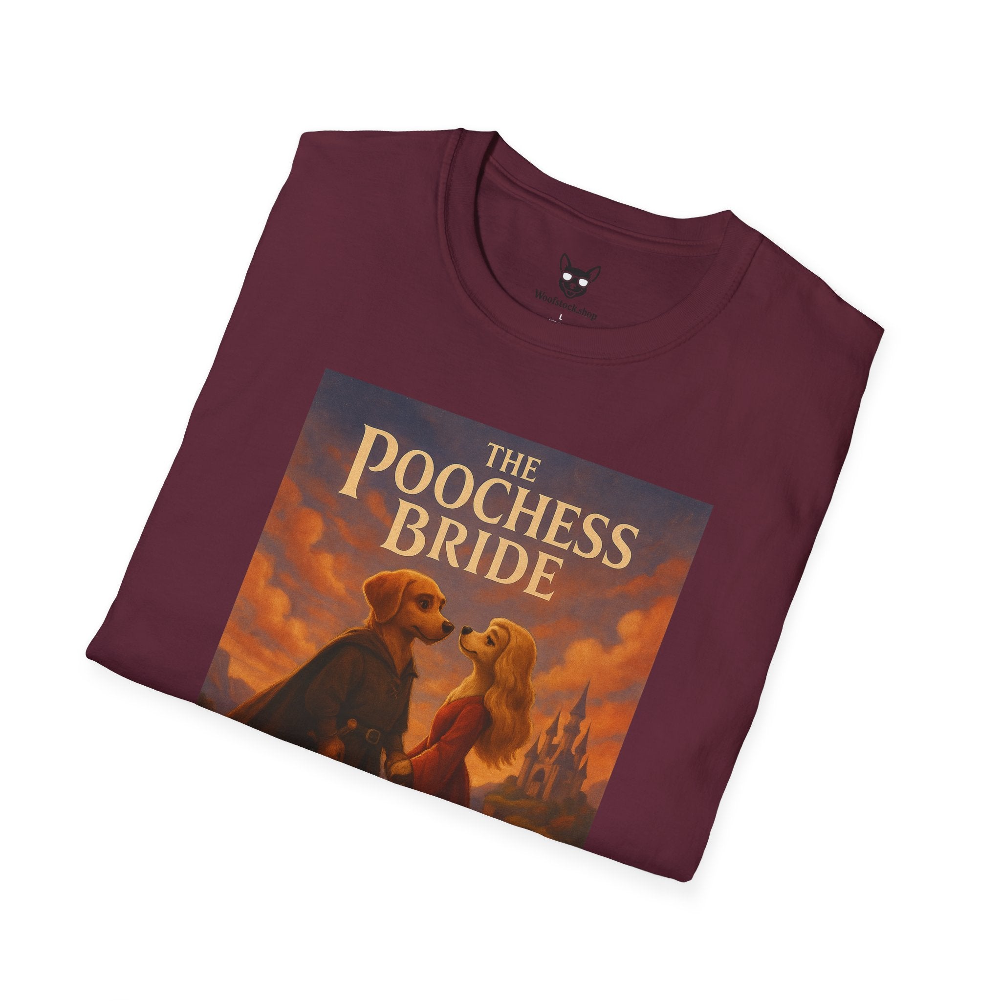 The Princess Bride Poster Dog Parody Unisex Softstyle T-Shirt -- Funny Audrey Hepburn Movie Tee for Film and Dog Lovers