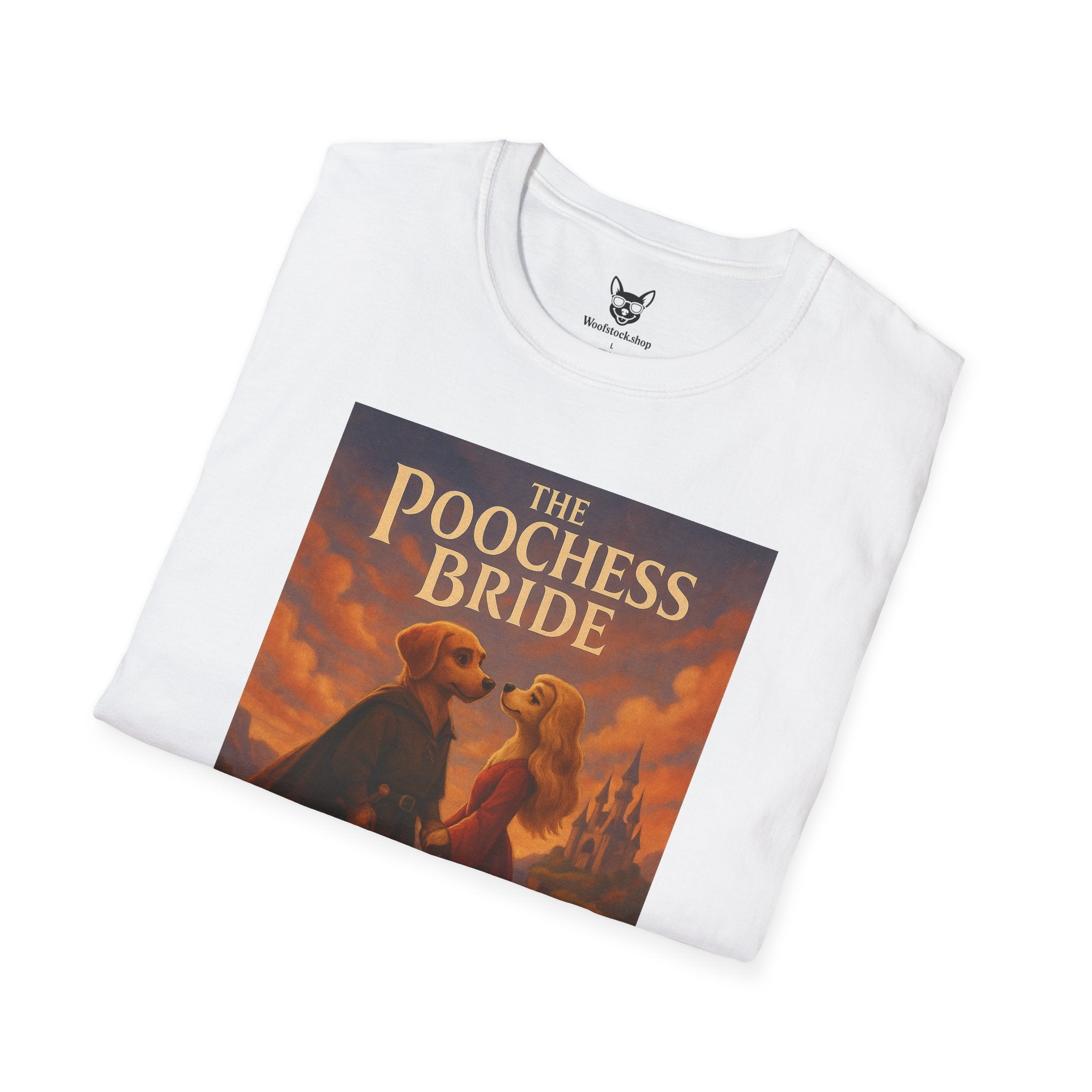 The Princess Bride Poster Dog Parody Unisex Softstyle T-Shirt -- Funny Audrey Hepburn Movie Tee for Film and Dog Lovers