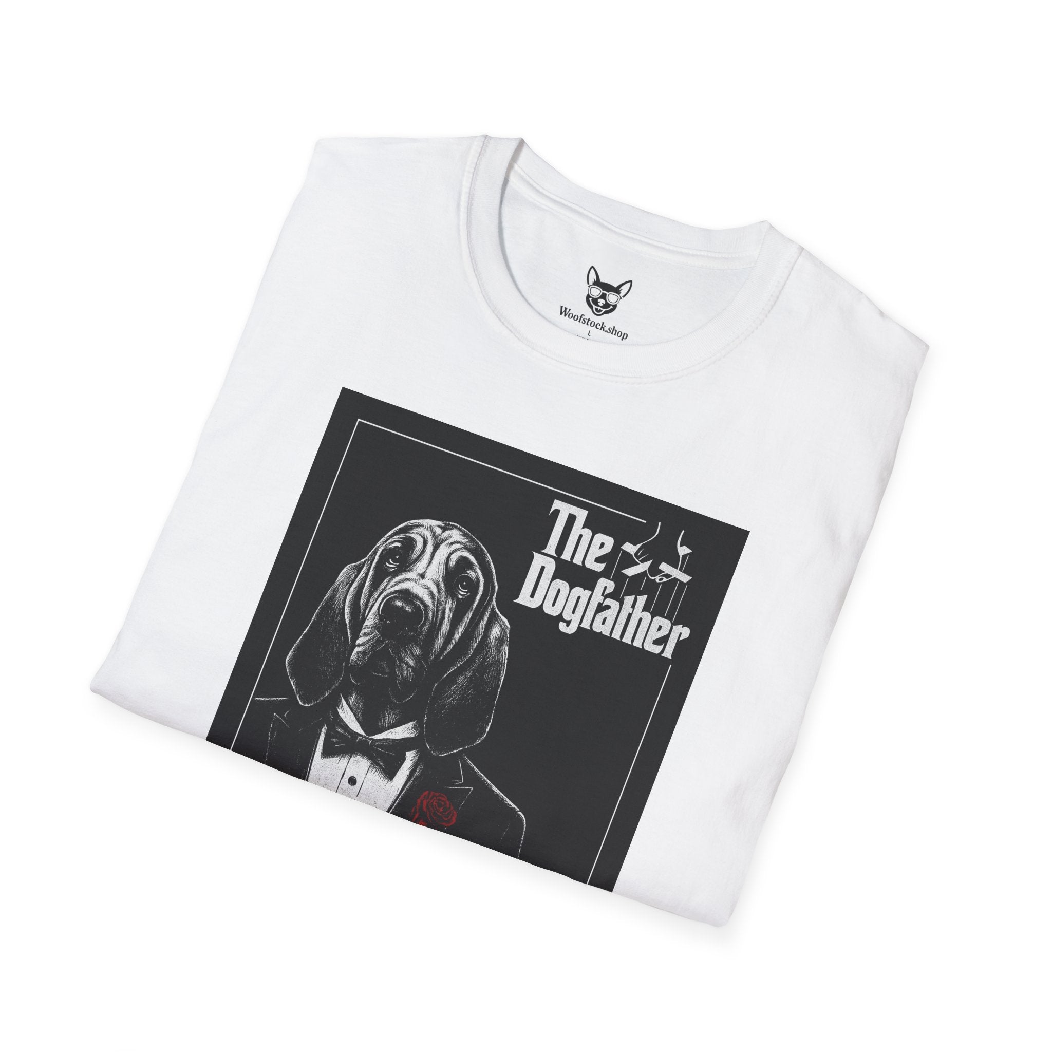 The Godfather Movie Poster Dog Parody Unisex Softstyle T-Shirt – Funny Movie Tee for Film and Dog Lovers