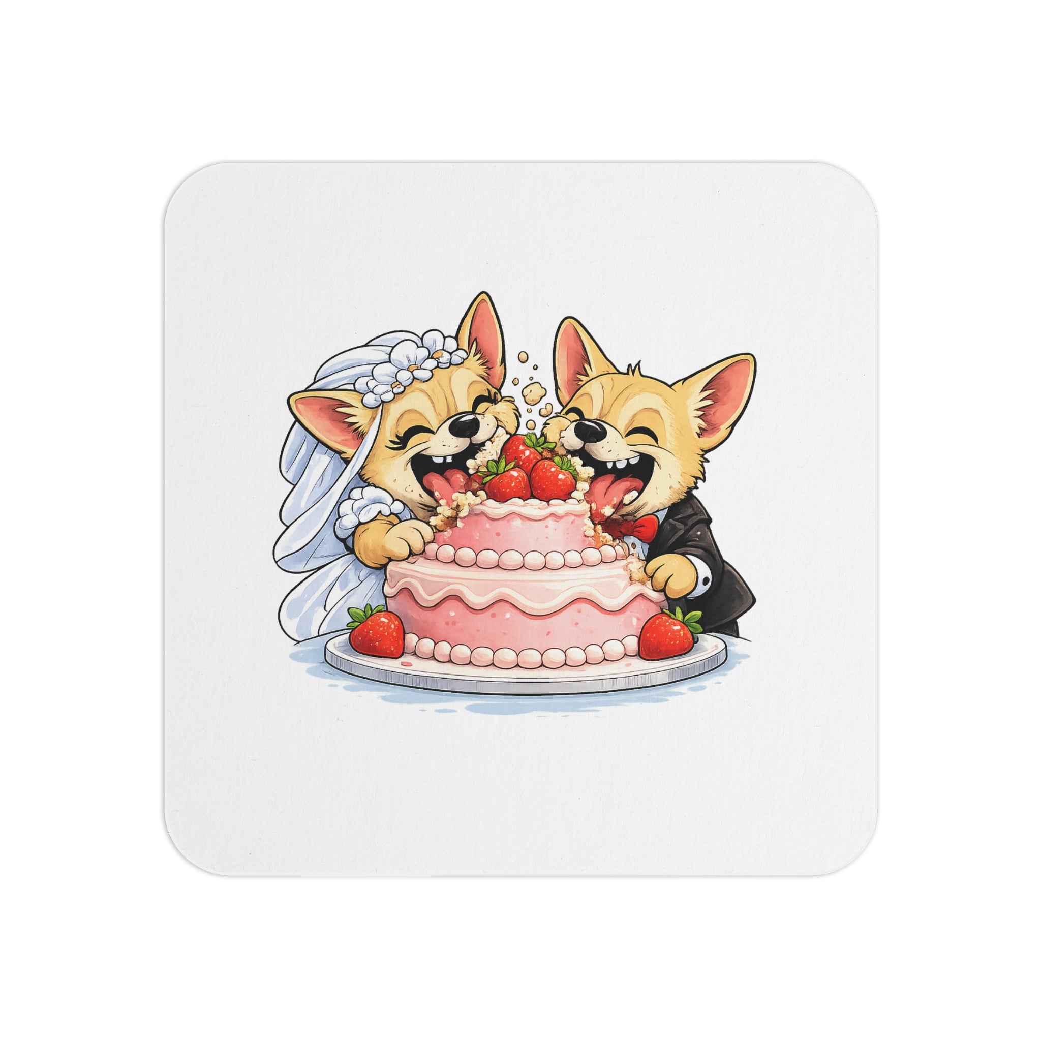 Corgi Wedding Coasters — Cute Bride & Groom Dogs Cake Party Drink Coasters (Pack of 50/100)
