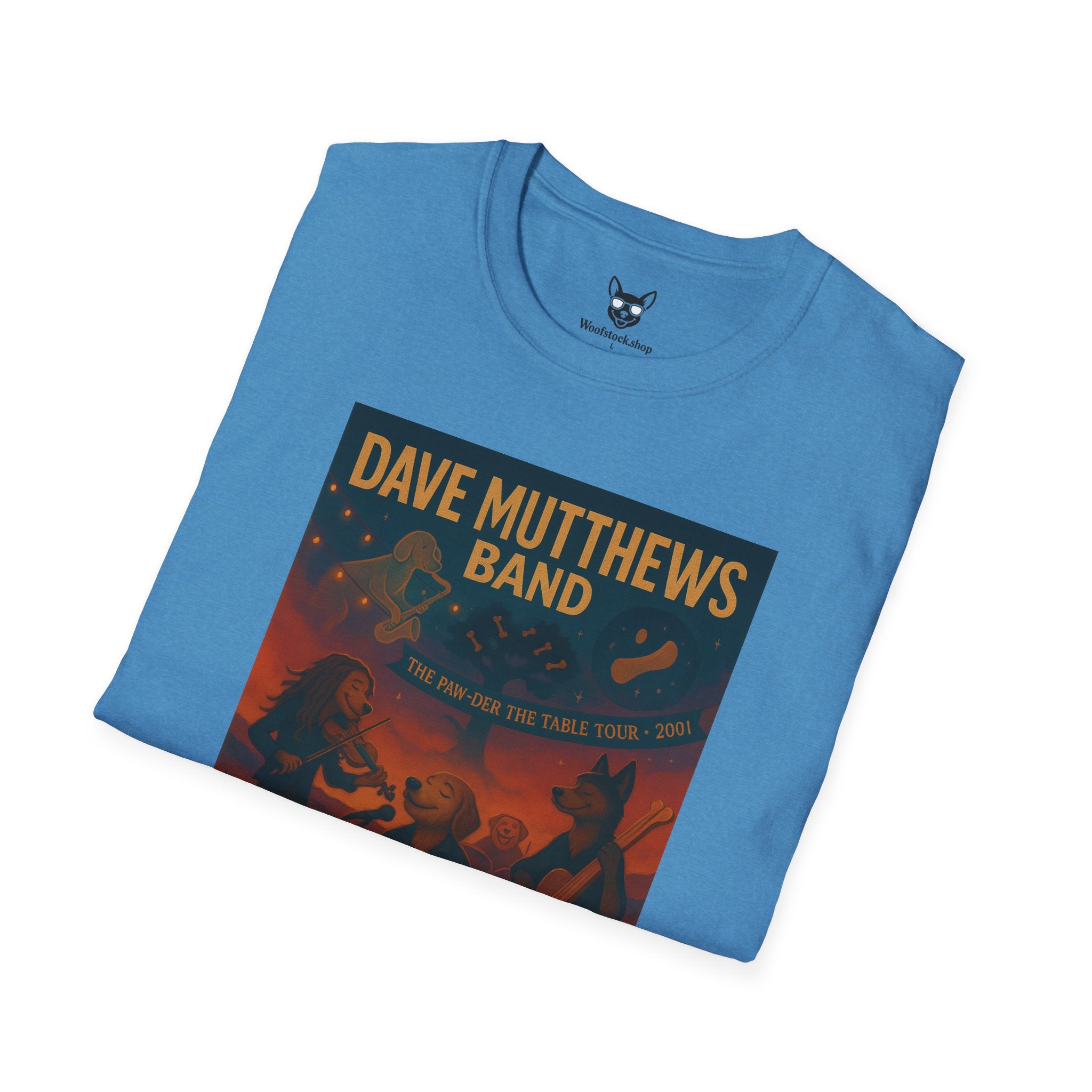 Dave Matthews Band Concert Poster Dog Parody Unisex Softstyle T-Shirt -- Funny Dog Concert Tee for Music and Dog Lovers