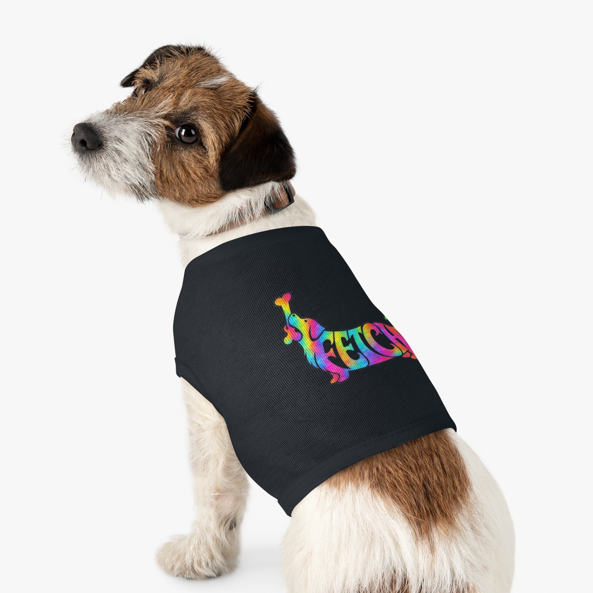 Tie-Dye "FETCH" Dog Tank Top - Colorful Retriever Graphic Pet Shirt