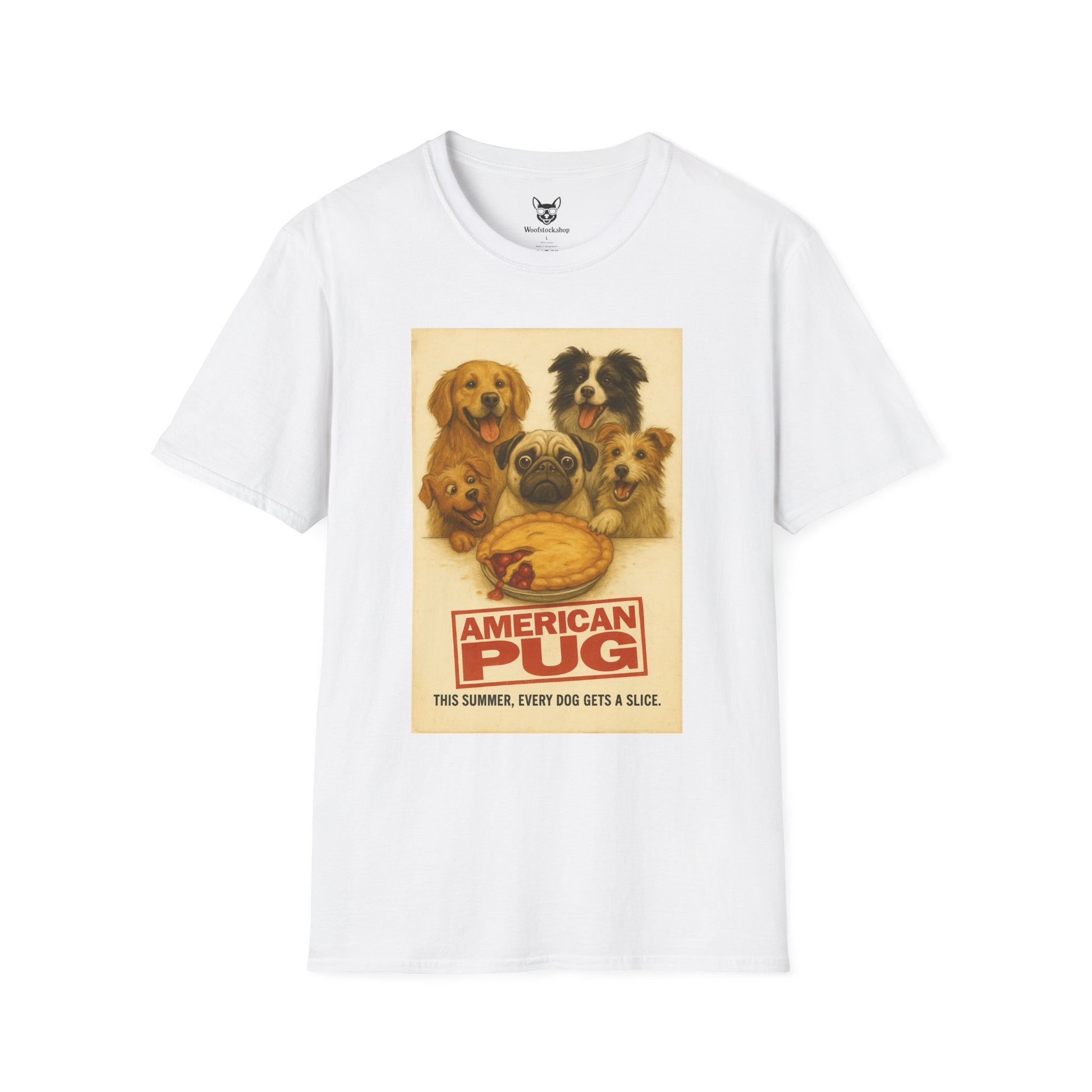 American Pie Movie Poster Dog Parody Unisex Softstyle T-Shirt -- Funny Dog Movie Tee for Film and Dog Lovers
