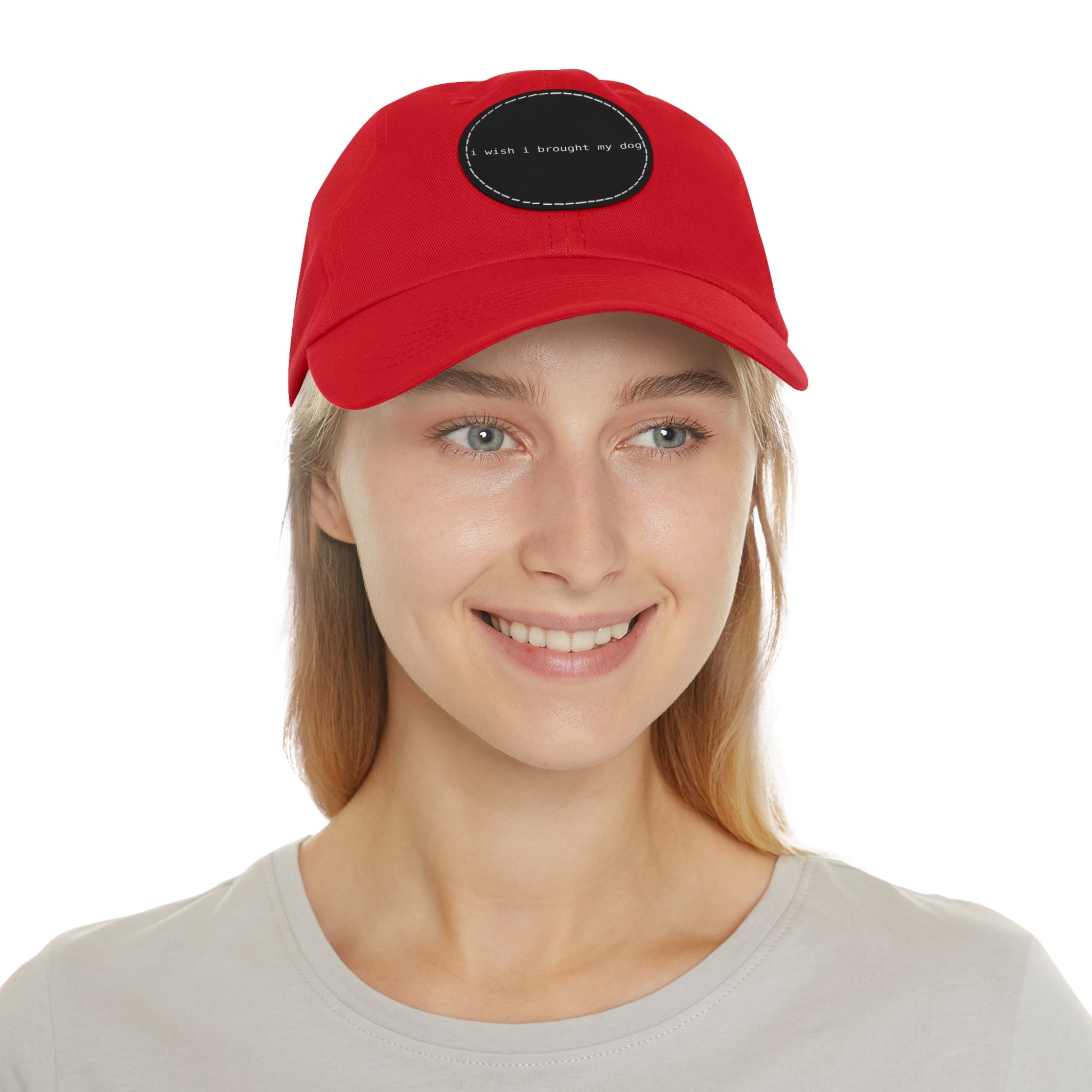 I Wish I Brought My Dog Dad Hat with Leather Patch (Round) -- Funny Hat for Dog Lovers