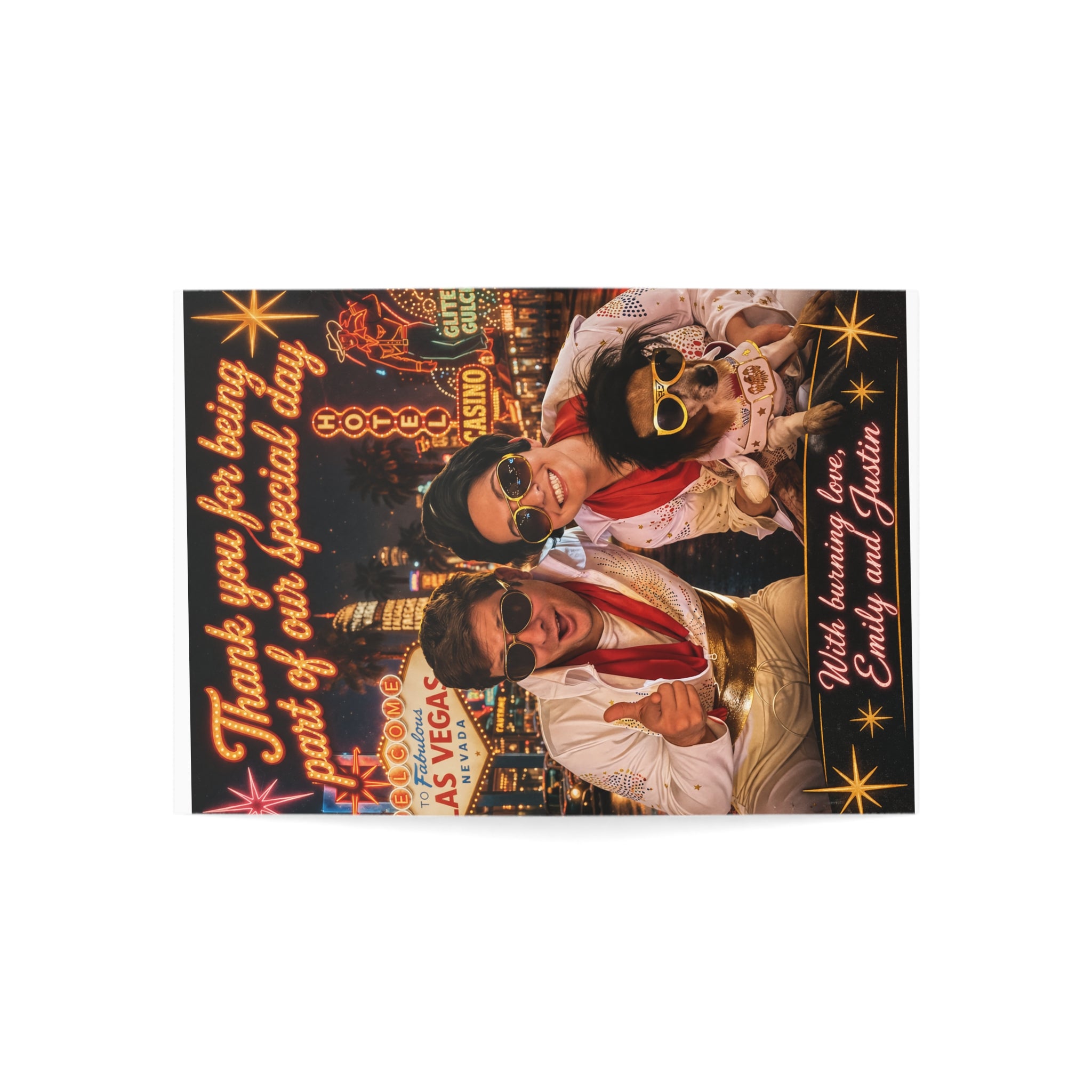 Las Vegas Themed Personalized Greeting Cards — "With burning kisses" Custom Message Options (1/10/30/50 pack)