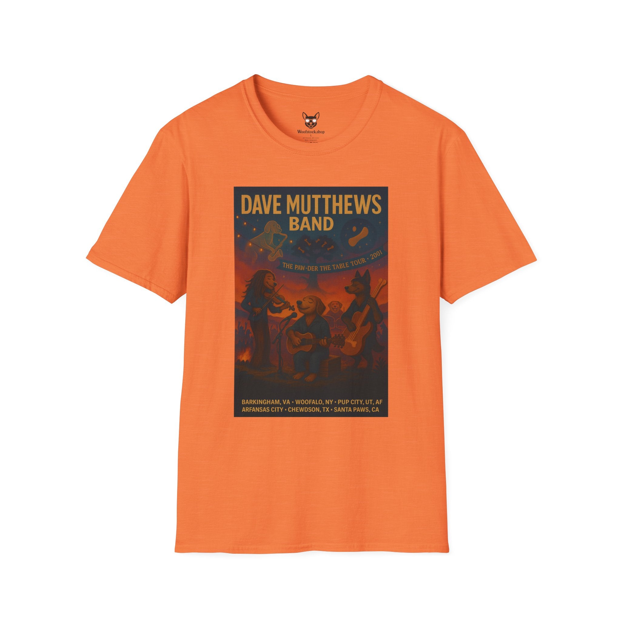 Dave Matthews Band Concert Poster Dog Parody Unisex Softstyle T-Shirt -- Funny Dog Concert Tee for Music and Dog Lovers
