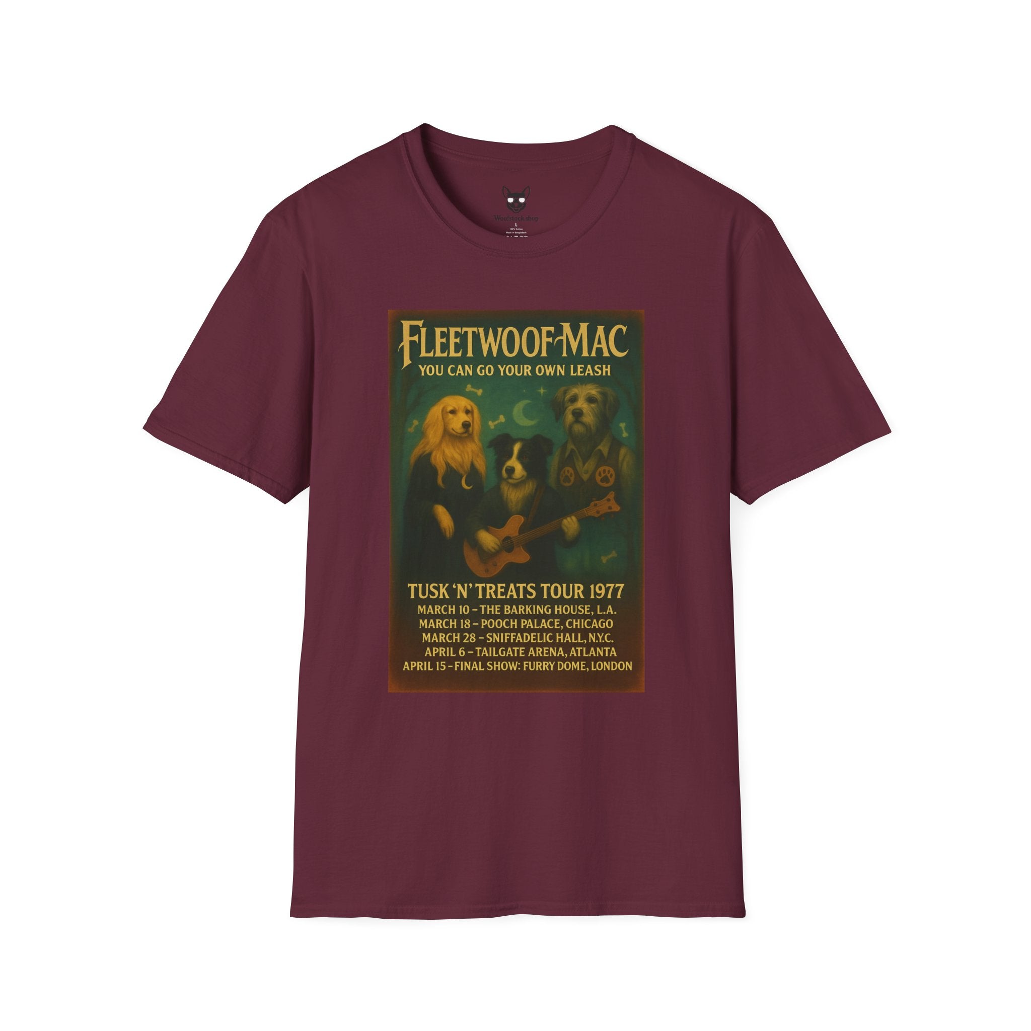 Fleetwood Mac Concert Poster Dog Parody Unisex Softstyle T-Shirt – Funny Tee for Music and Dog Lovers